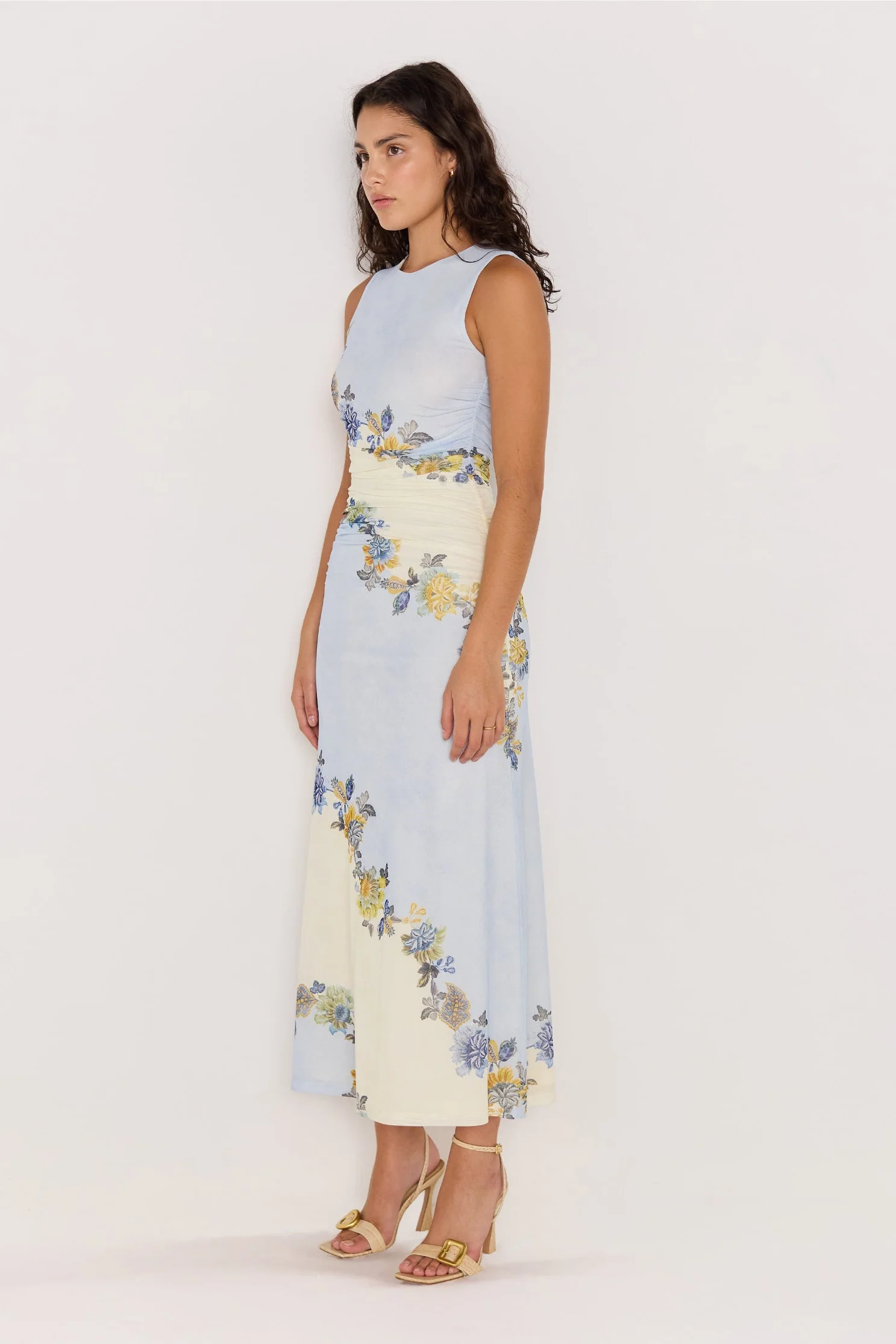 Lucia Blue Floral Sleeveless Mesh Maxi Dress - Image 3