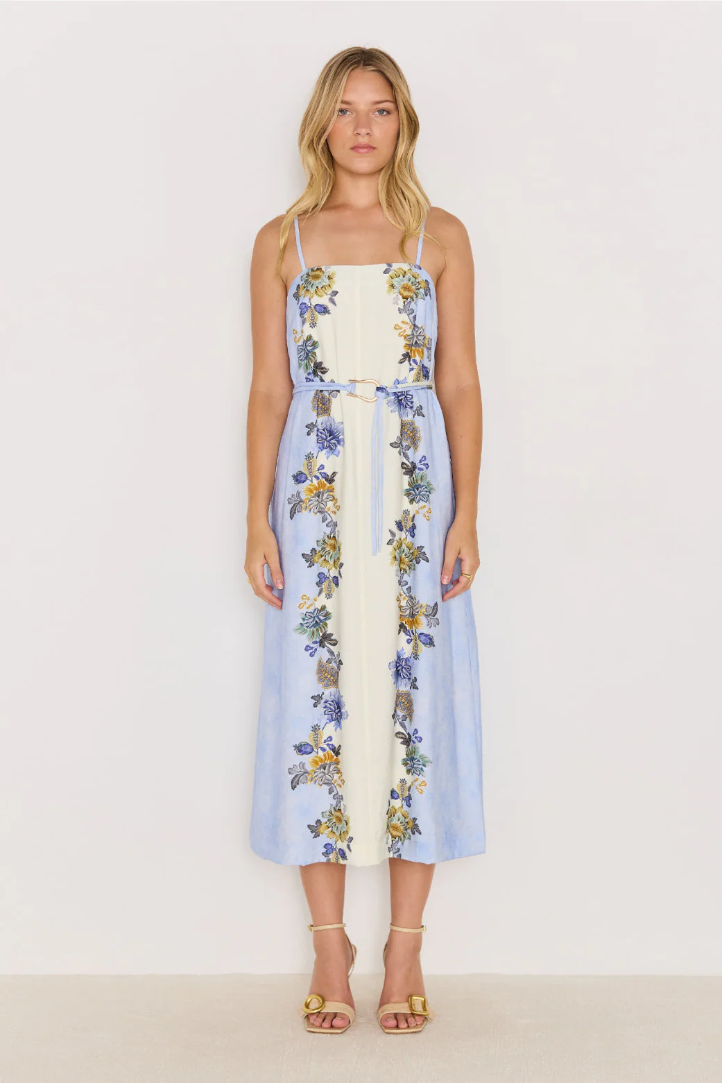 Lucia Blue Floral Strappy Midi Dress