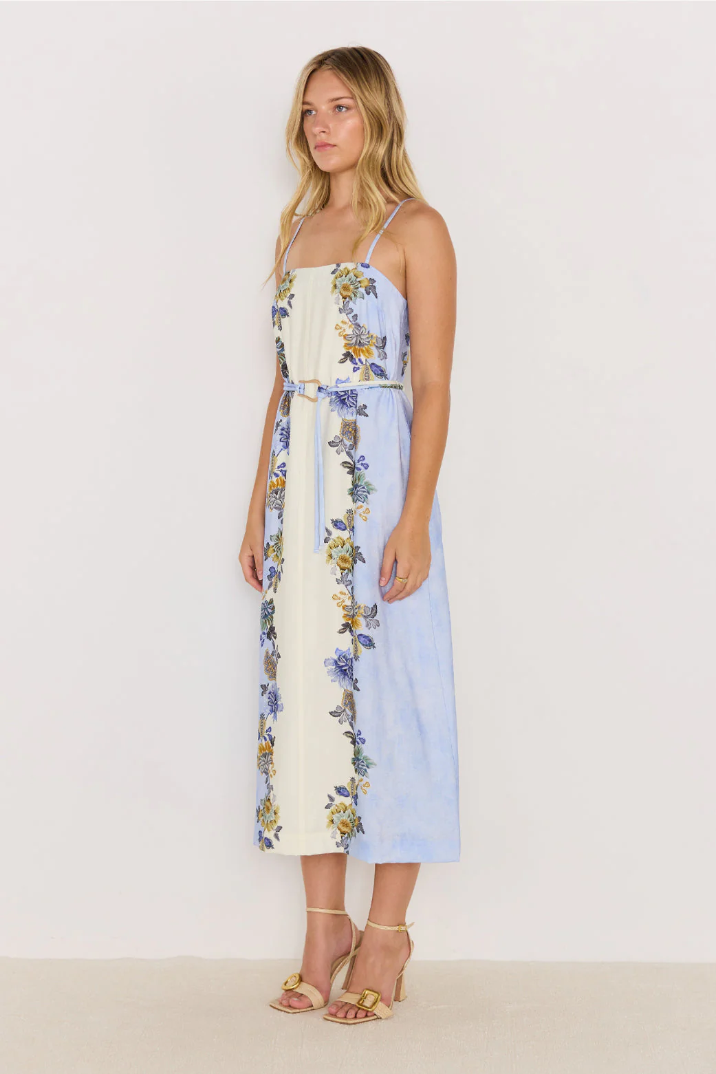 Lucia Blue Floral Strappy Midi Dress - Image 3