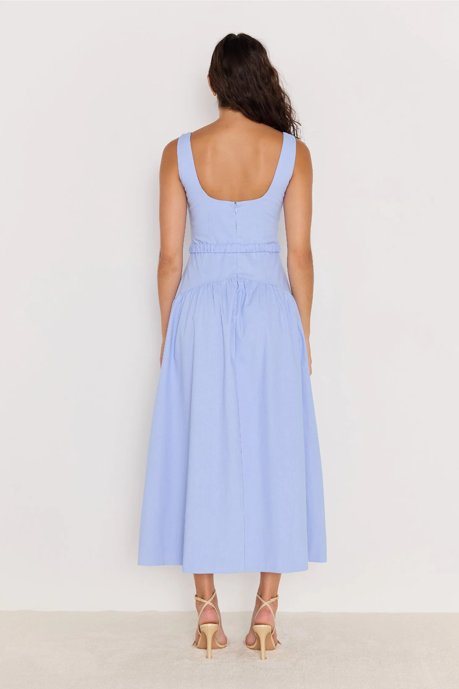 Luella Sky Blue Belted Sleeveless Midi Dress - Image 4
