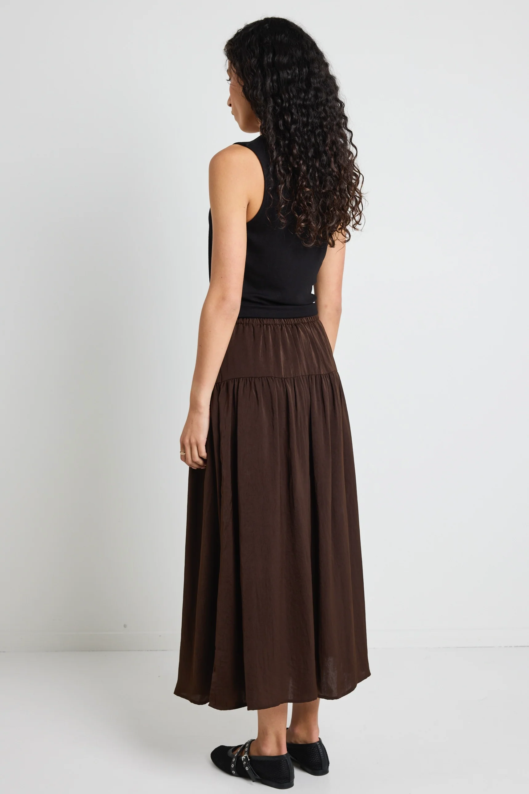 Lupe Espresso Hammered Satin Midi Skirt - Image 6