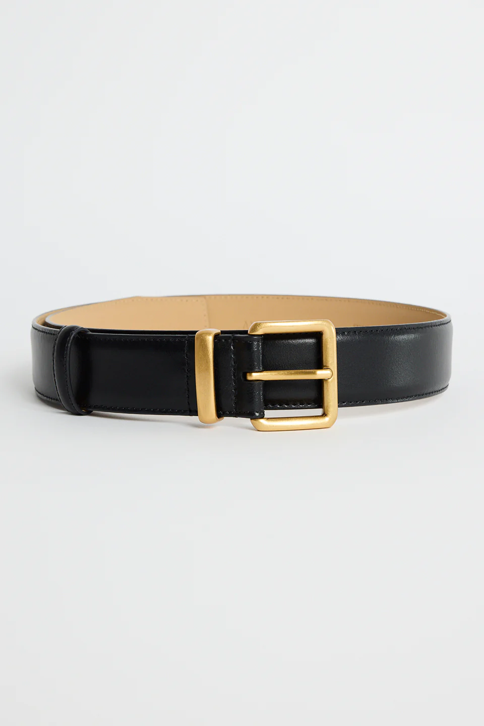 Luxe Black Leather Matte Gold Buckle Belt