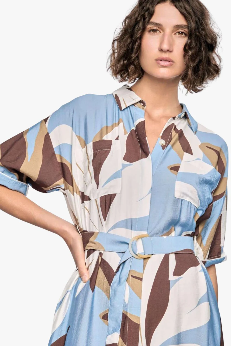 Maeve Blue Resort Print Short Sleeve Midi Shirt Dress - Image 2