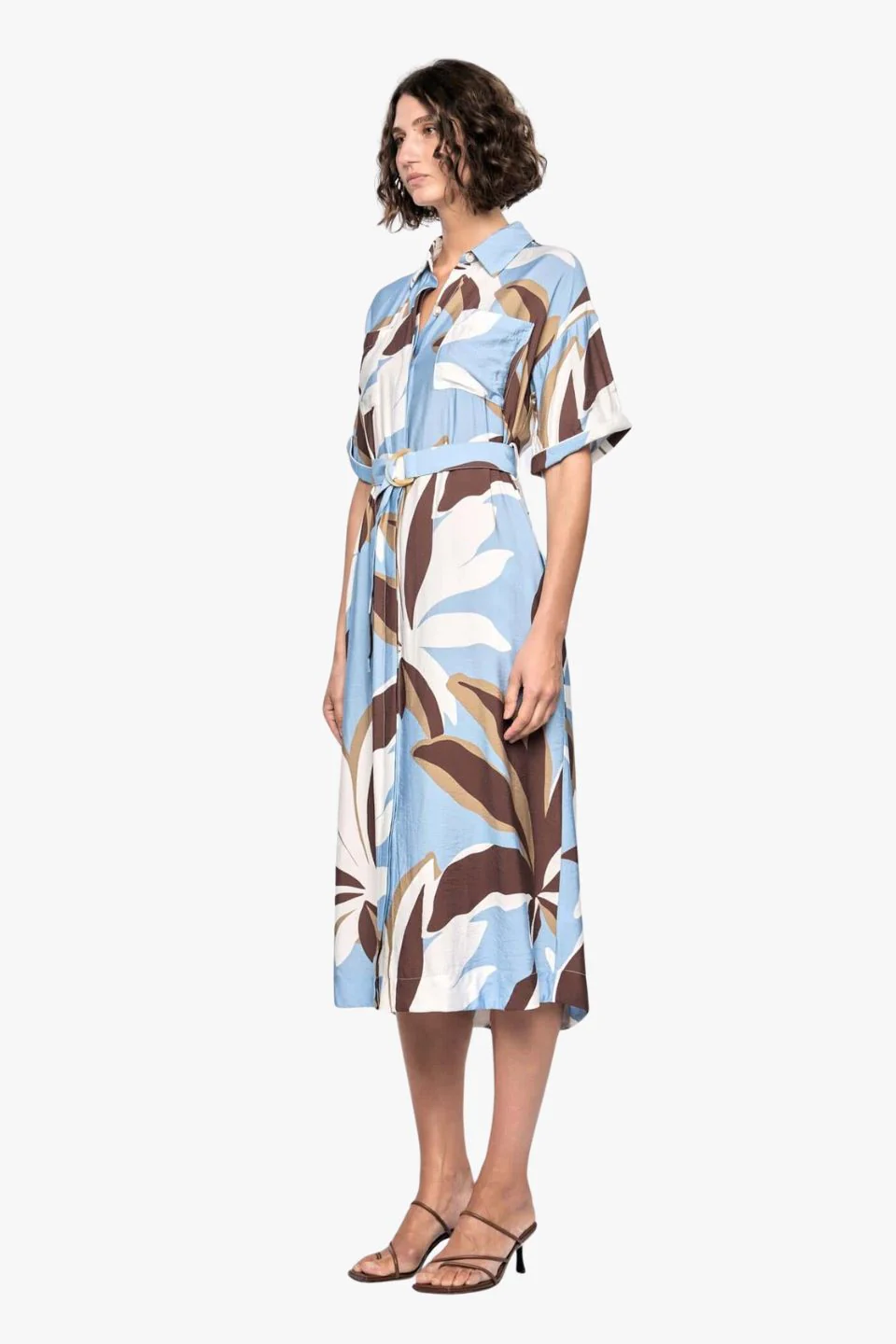 Maeve Blue Resort Print Short Sleeve Midi Shirt Dress - Image 3