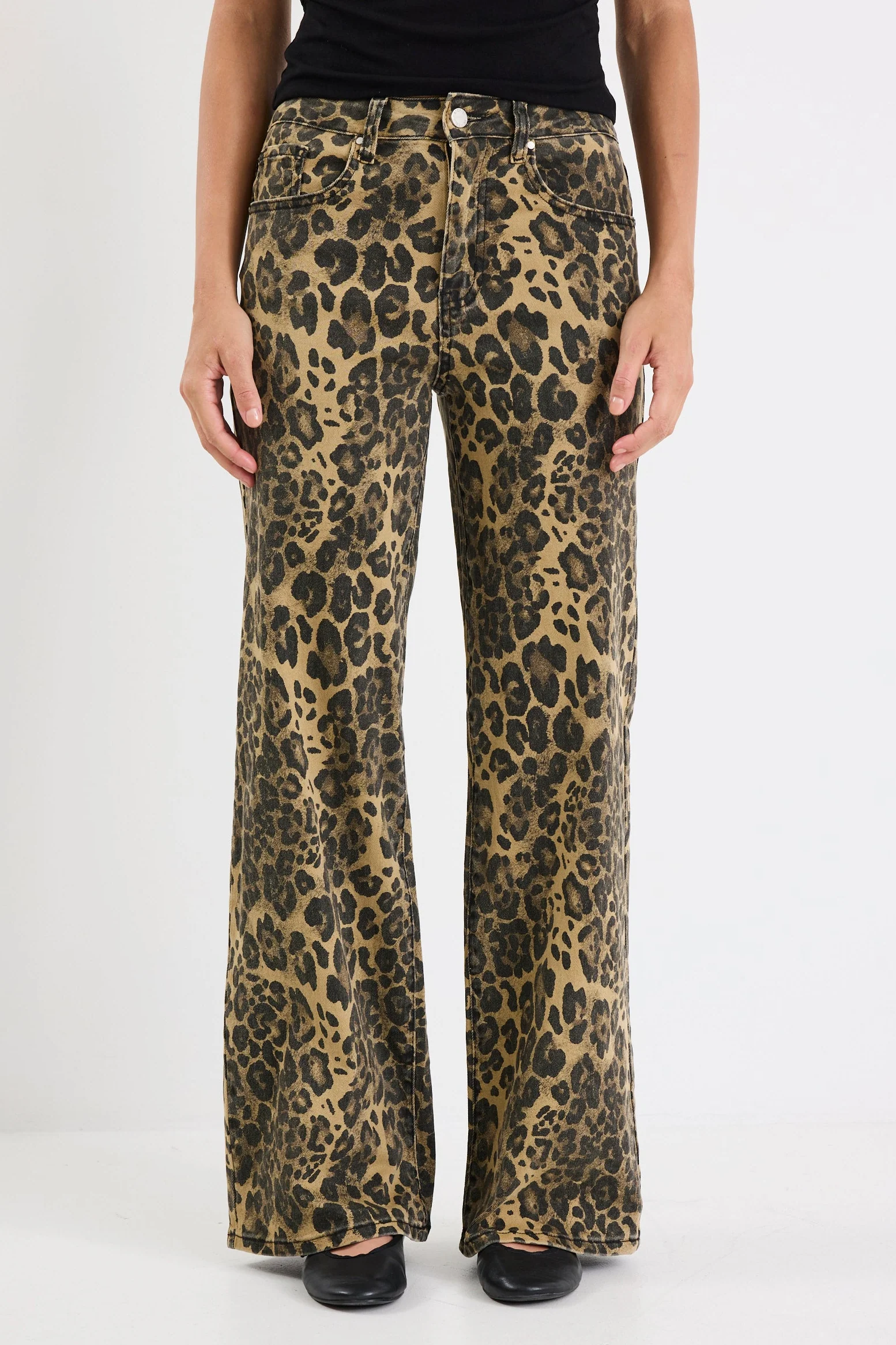 Manhattan Chocolate Animal Mid Rise Wide Leg Jeans - Image 3