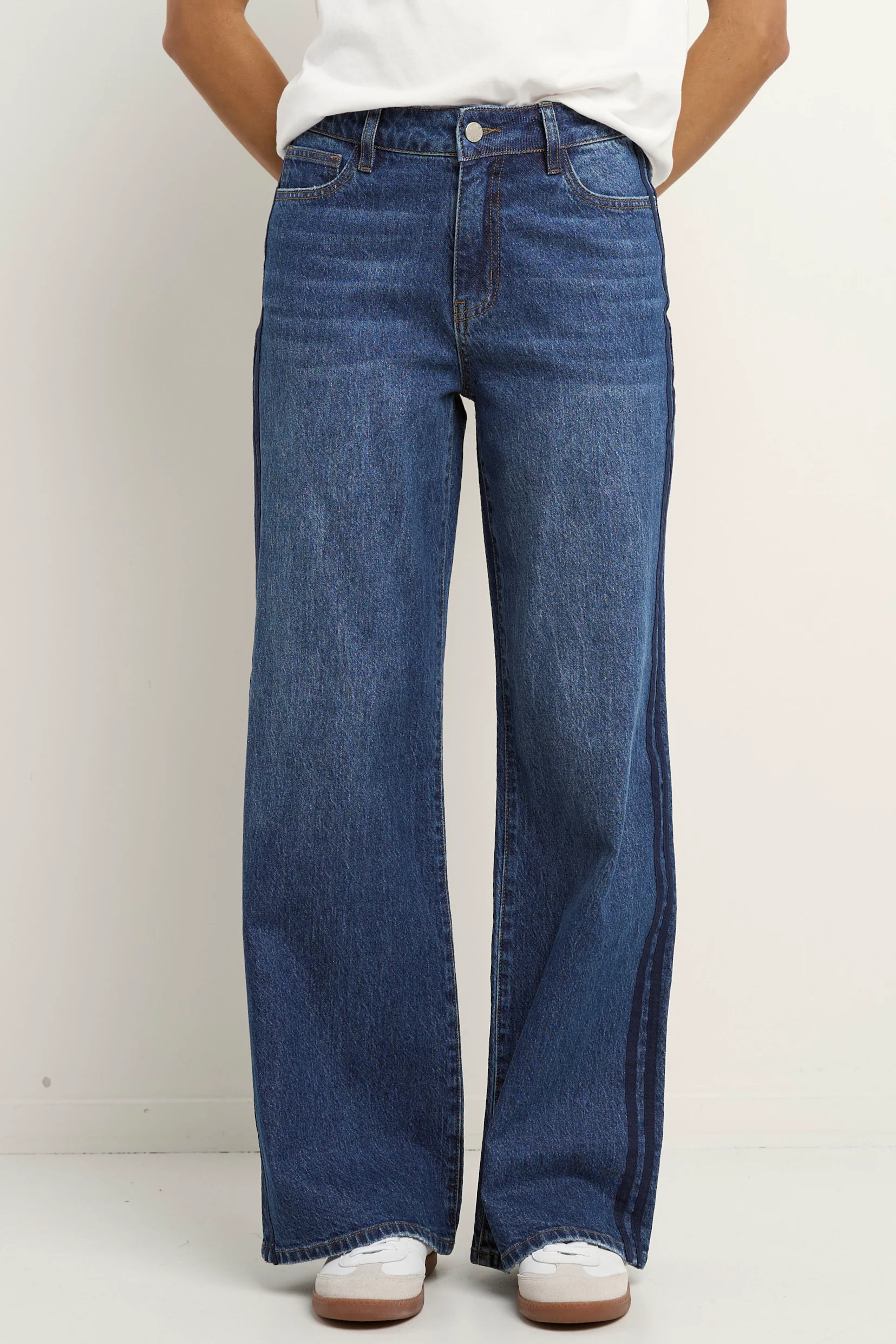 Manhattan Mid Blue Mid Rise Side Stripe Wide Leg Jean - Image 2