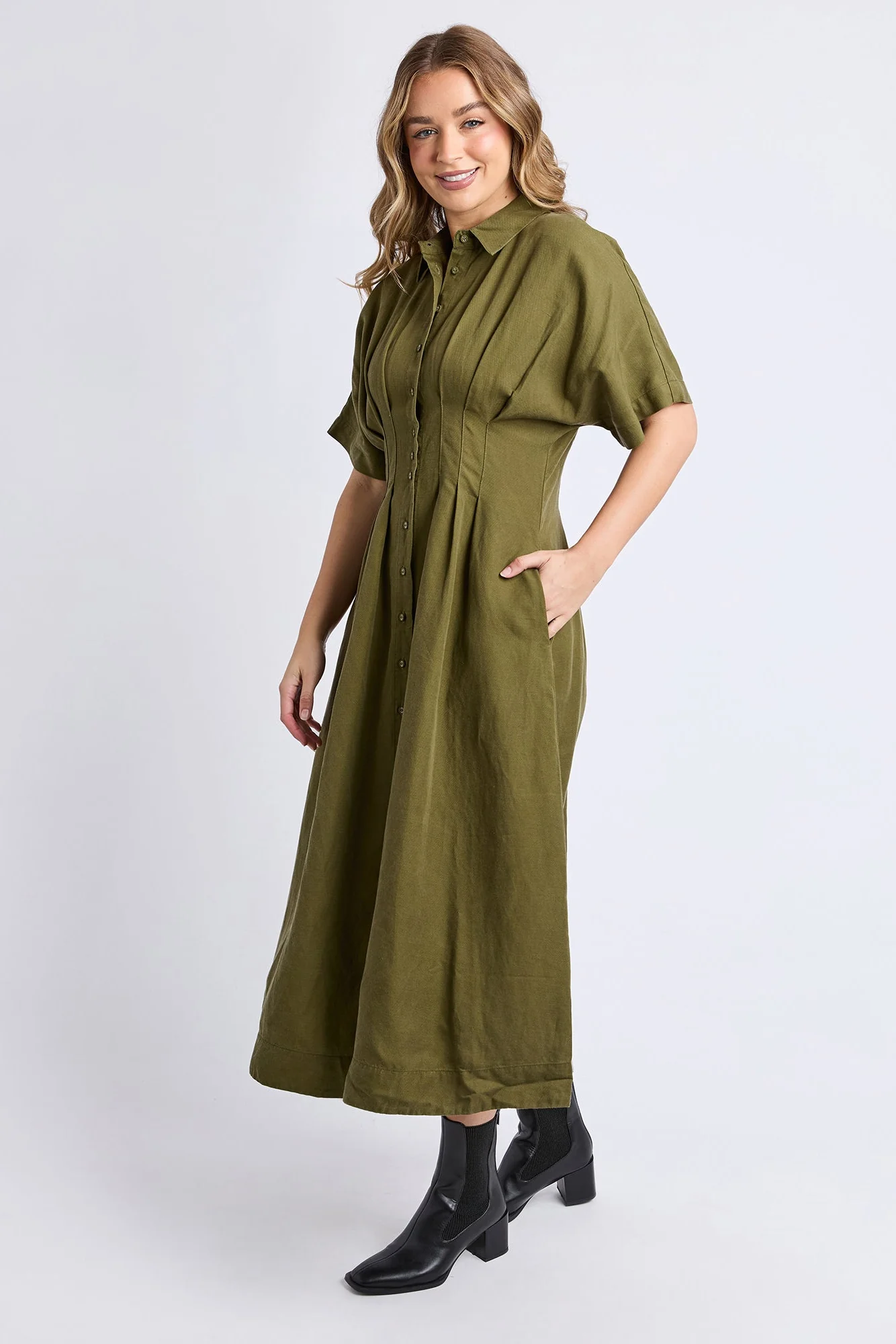 Marbella Winter Moss Darted Waist SS Maxi Dress - Image 3
