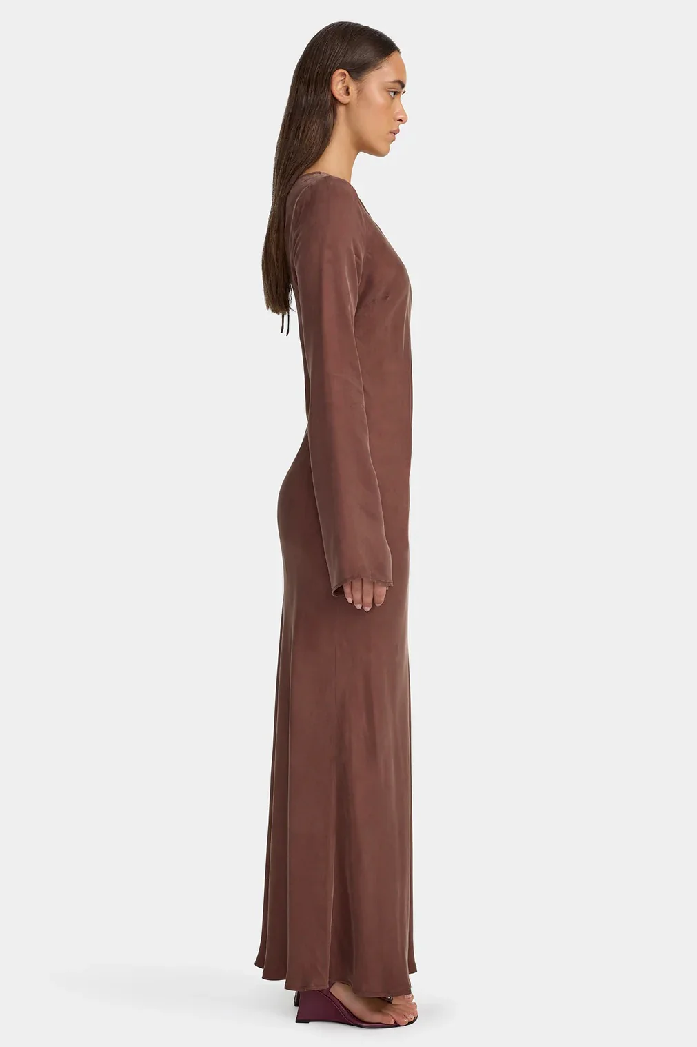 Marcella Mocha Cupro LS Maxi Dress - Image 3