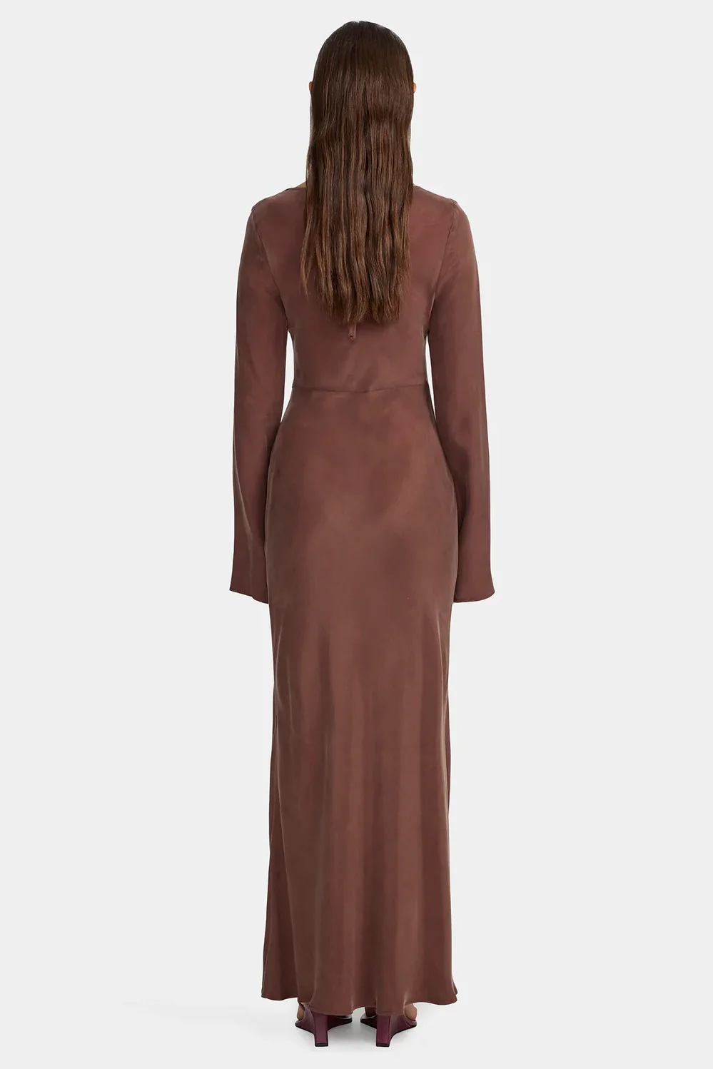 Marcella Mocha Cupro LS Maxi Dress - Image 4