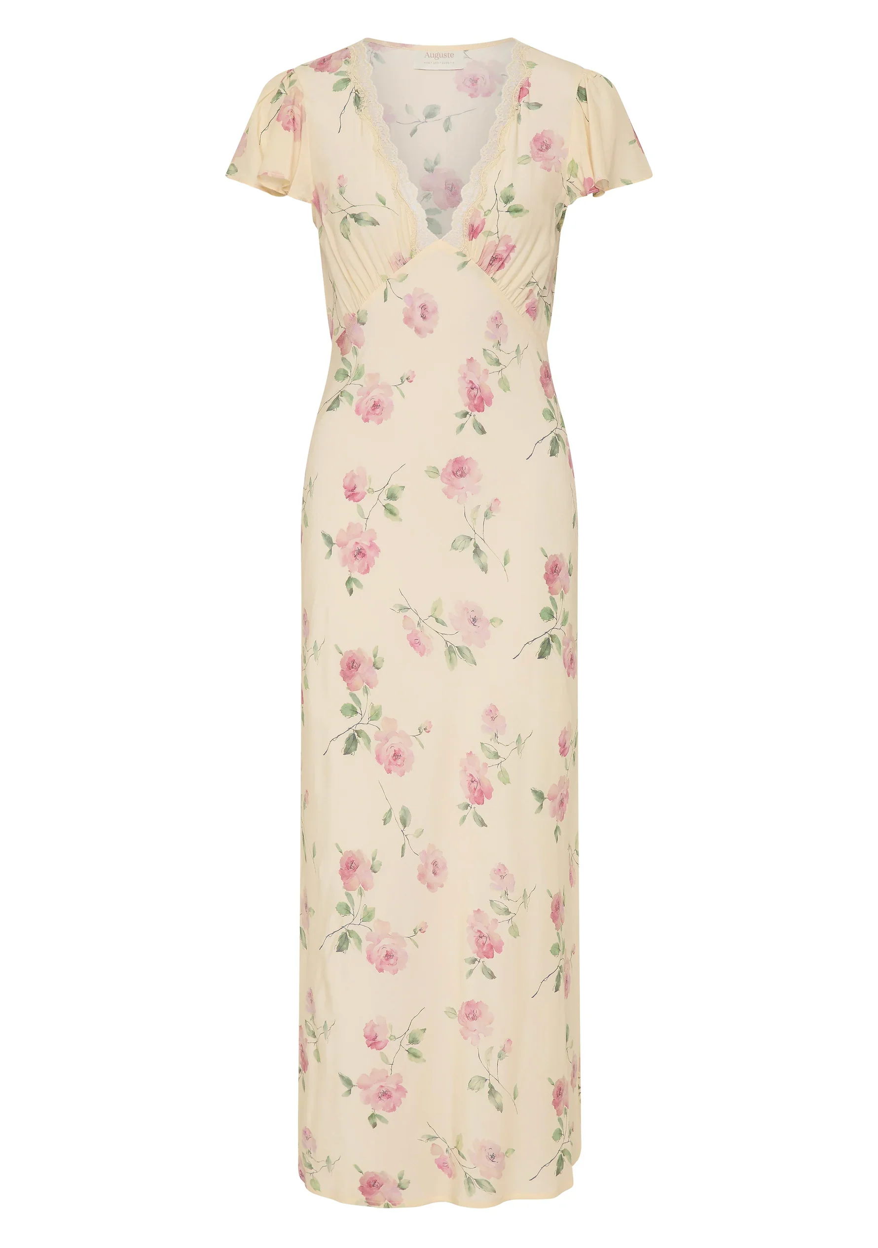 Marena Cream Floral Midi Lace V Neck Flutter Sleeve Midi Dress - Image 5