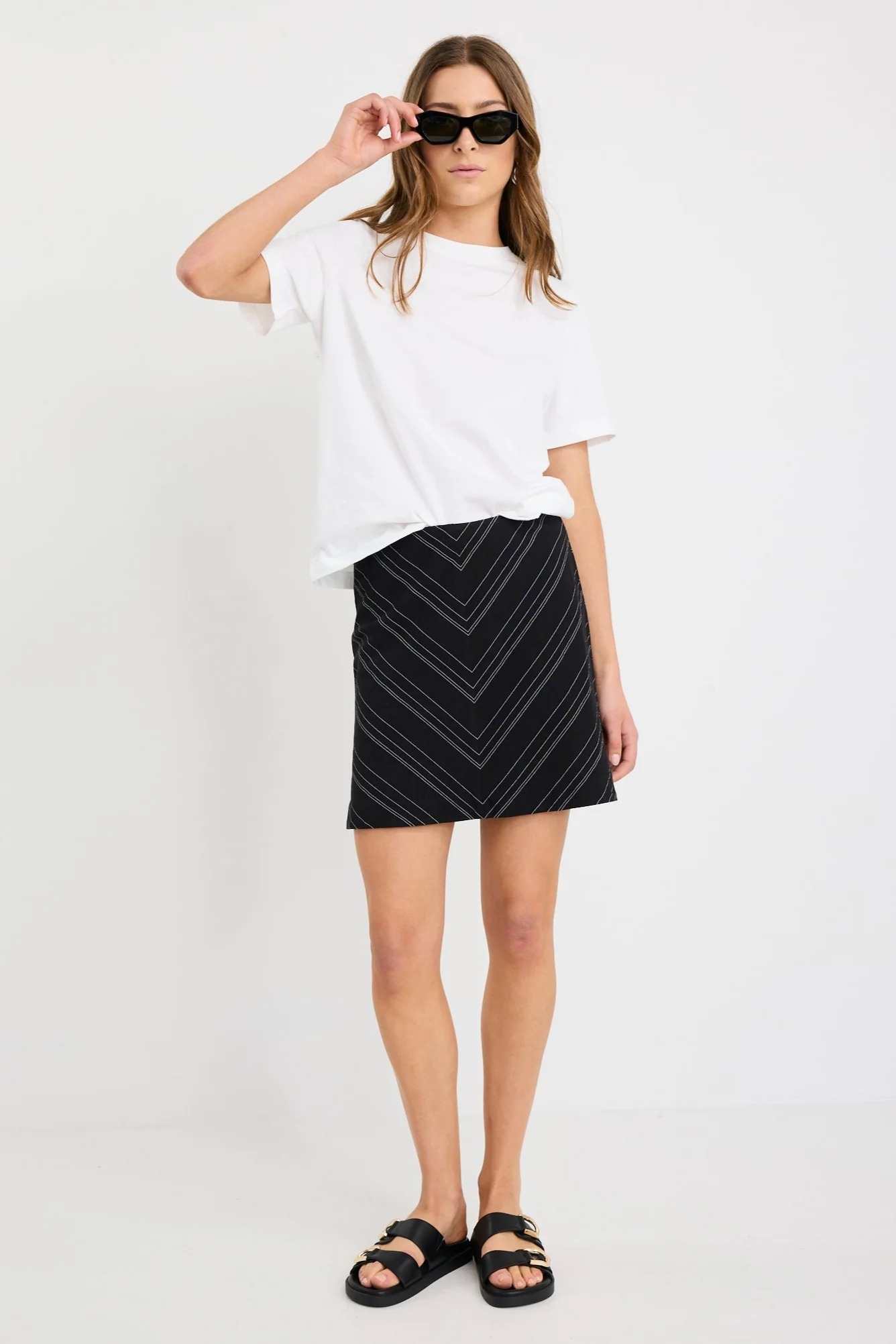 Martini Black White Chevron Cotton Blend Mini Skirt