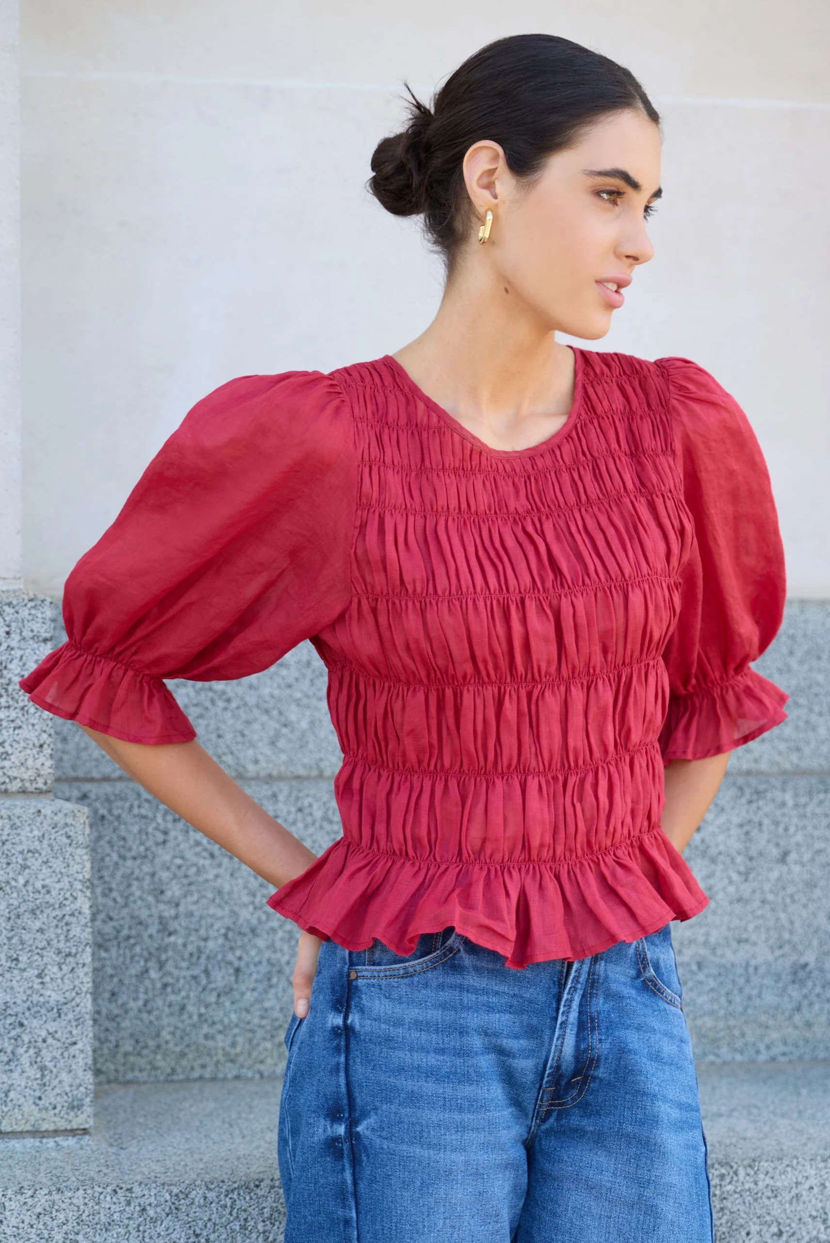 Melodic Red SS Shirred Body Top - Image 8
