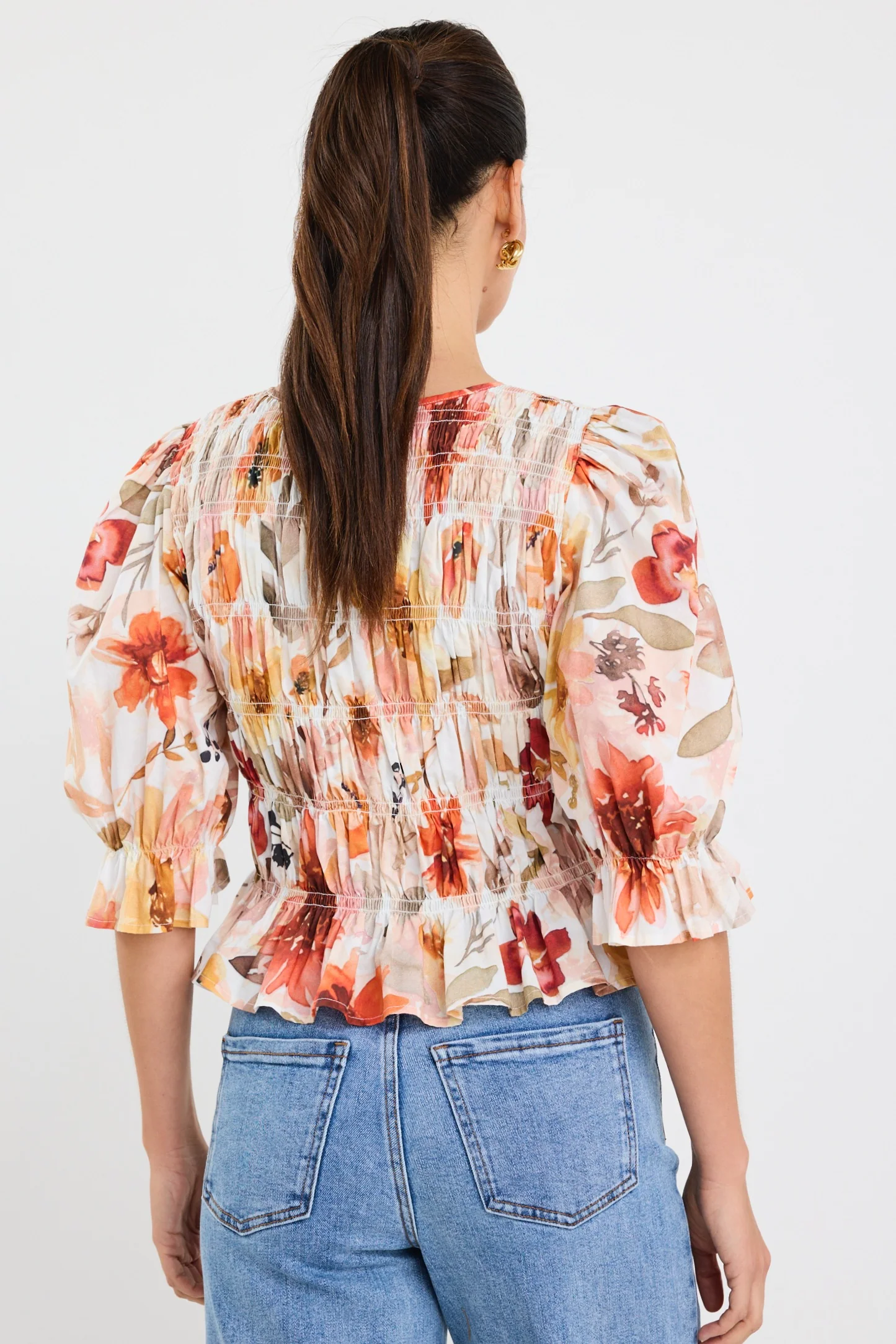 Melodic Sunrise Meadow Shirred Body Short Sleeve Top - Image 6