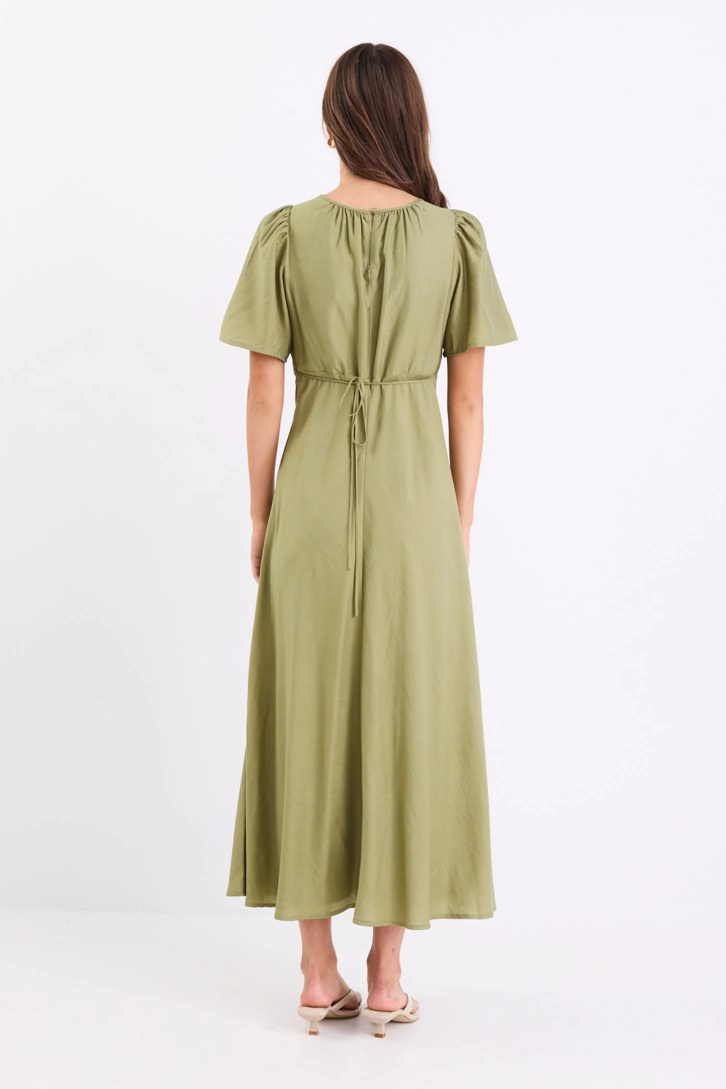Meridian Moss Flutter Sleeve Floaty Maxi Dress - Image 4