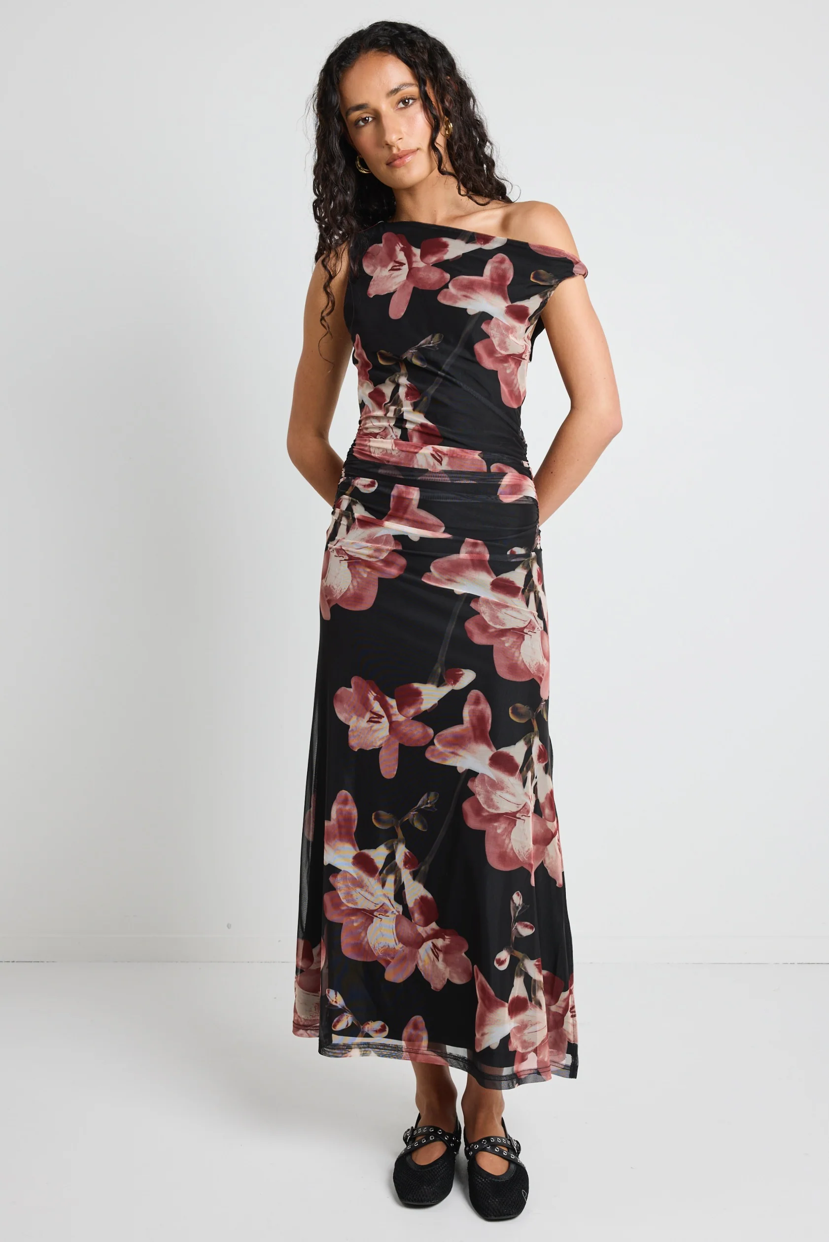 Method Blush Floral Mesh Twist Shoulder Midi Dress - Image 3