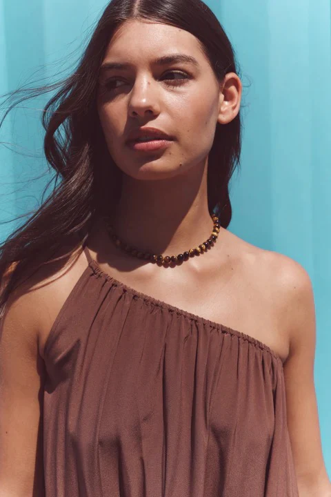 Mila Espresso Asymmetrical One Shoulder Maxi Dress - Image 2