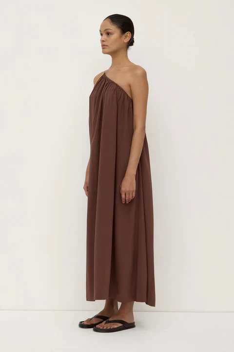 Mila Espresso Asymmetrical One Shoulder Maxi Dress - Image 3