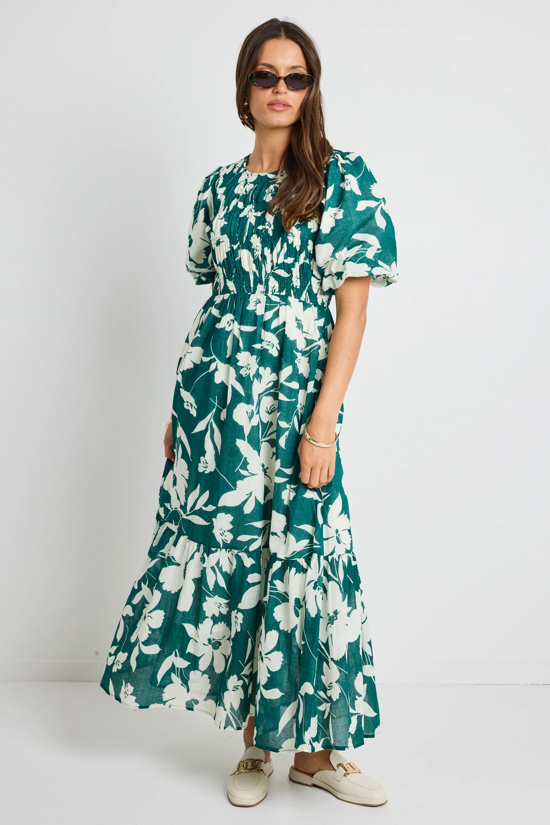 Milano Forest Floral Puff Sleeve Tiered Maxi Dress - Image 2