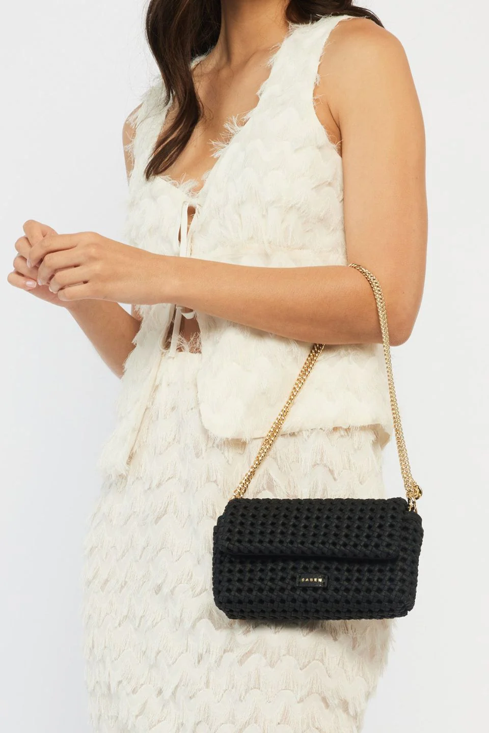 Milla Black Fine Braid Mini Shoulder Bag - Image 4
