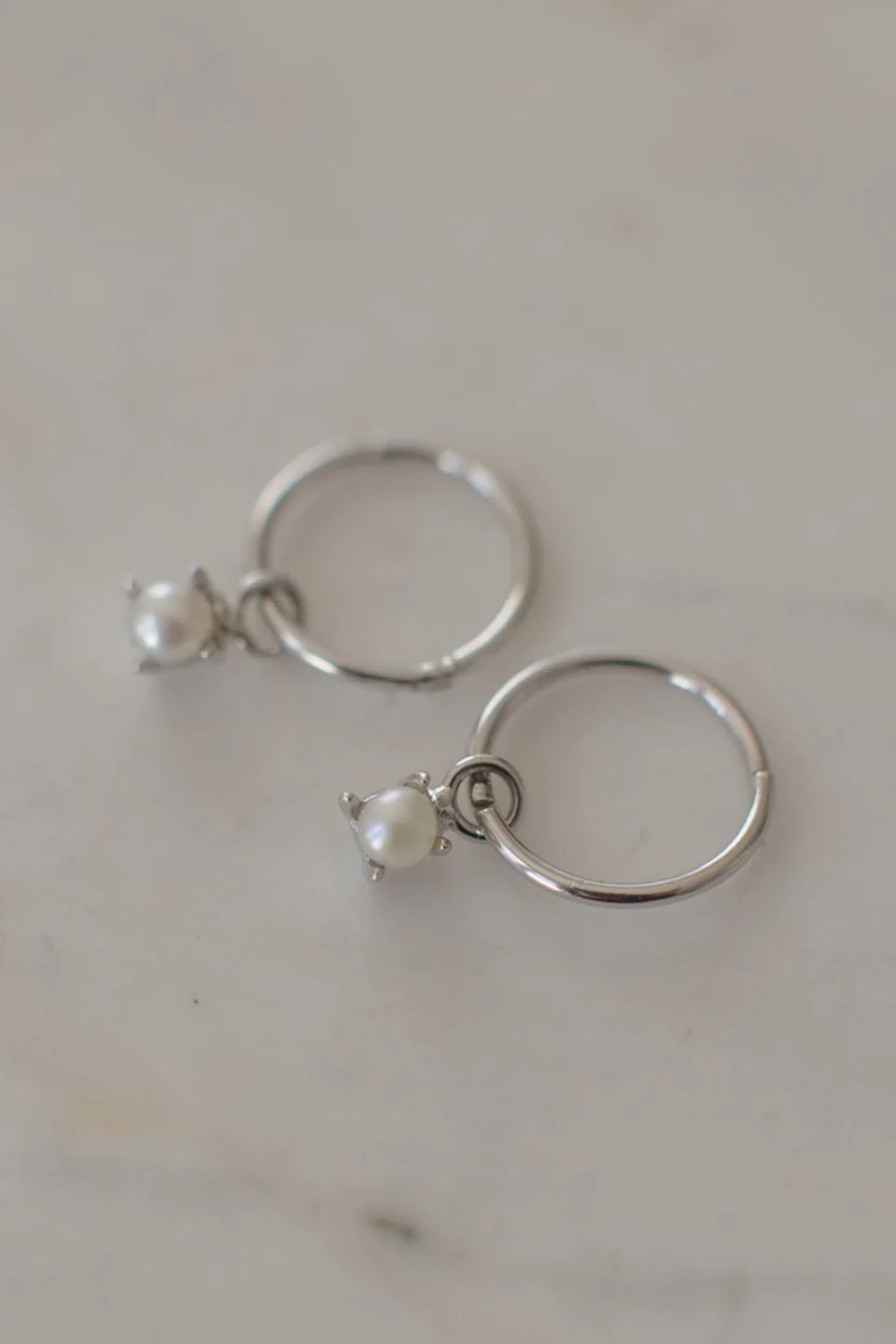 Mini Pearl Sleeper Earrings Silver