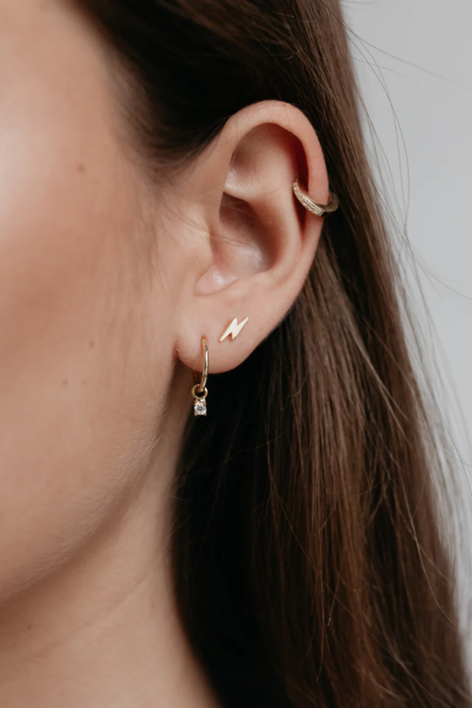 Mini Rock Sleeper Earrings Clear Gold - Image 2