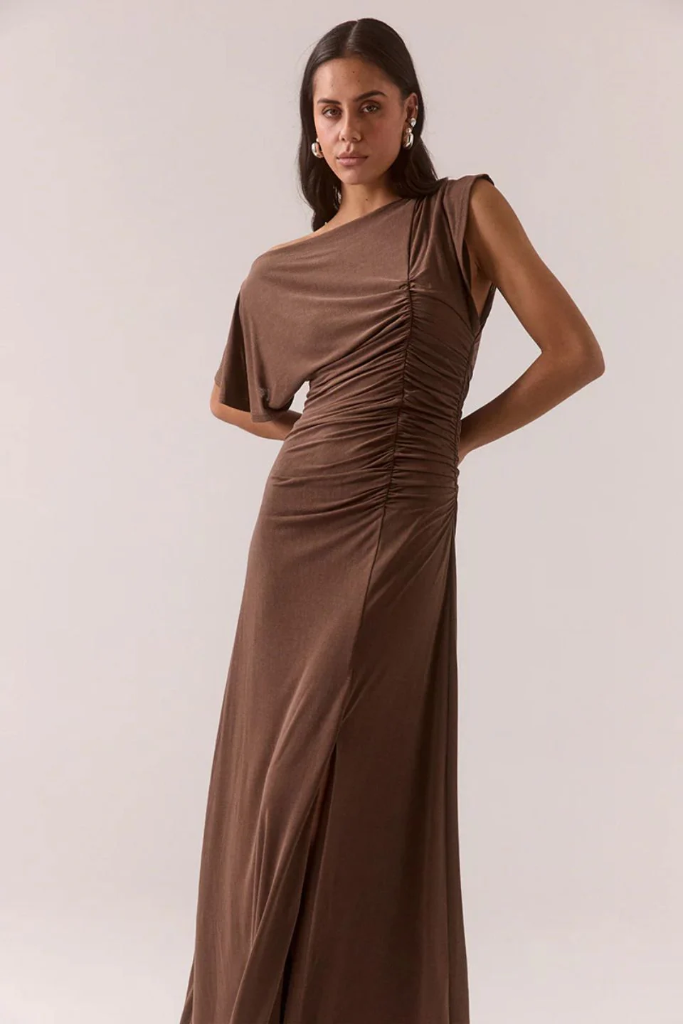 Miro Brownie Jersey Ruched Side SS Maxi Dress - Image 2