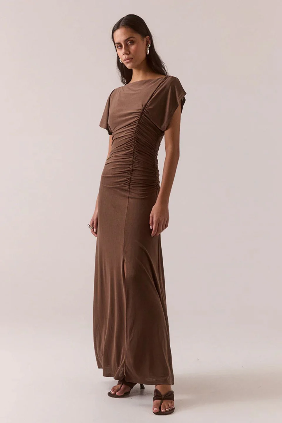 Miro Brownie Jersey Ruched Side SS Maxi Dress - Image 3