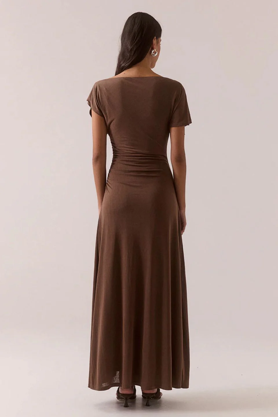 Miro Brownie Jersey Ruched Side SS Maxi Dress - Image 4