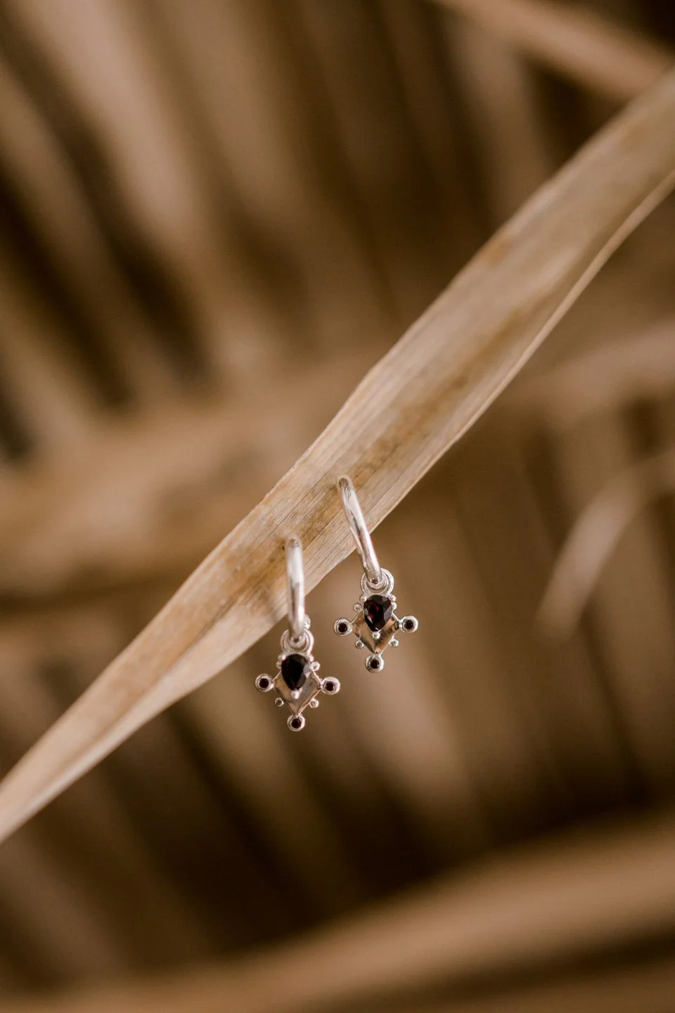 Monarchy Mini Silver Hoops with Black Garnet - Image 2