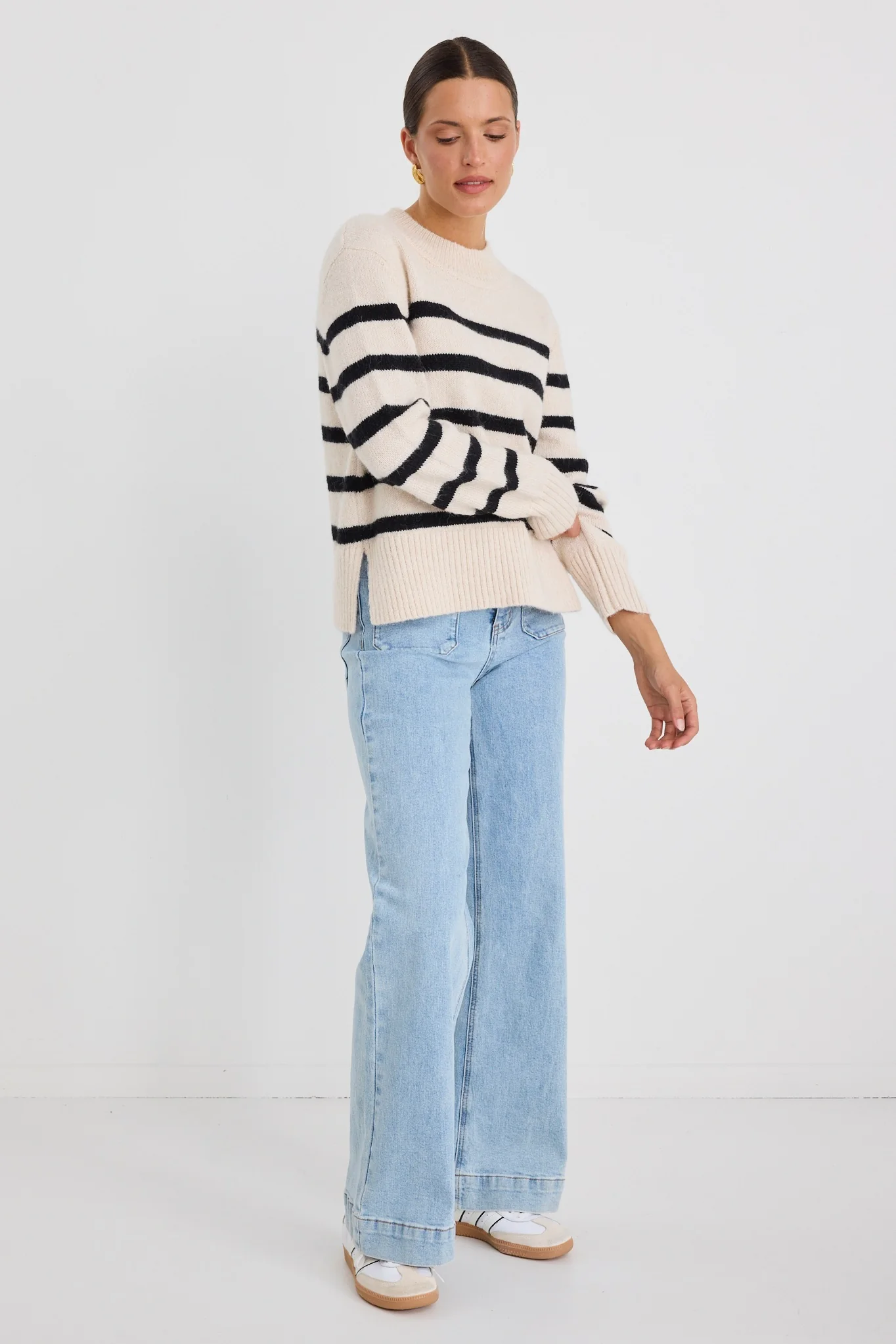 Monogram Oat Black Stripe Funnel Neck Jumper - Image 6