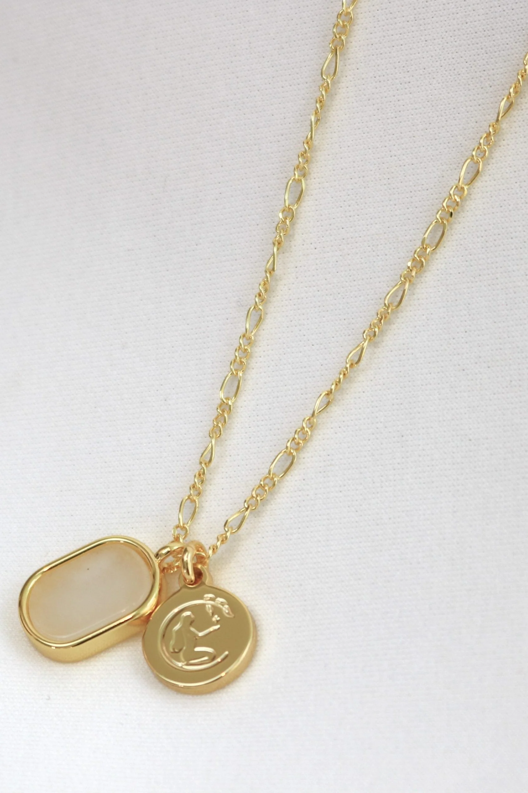 Moonstone Double Charm Gold Necklace