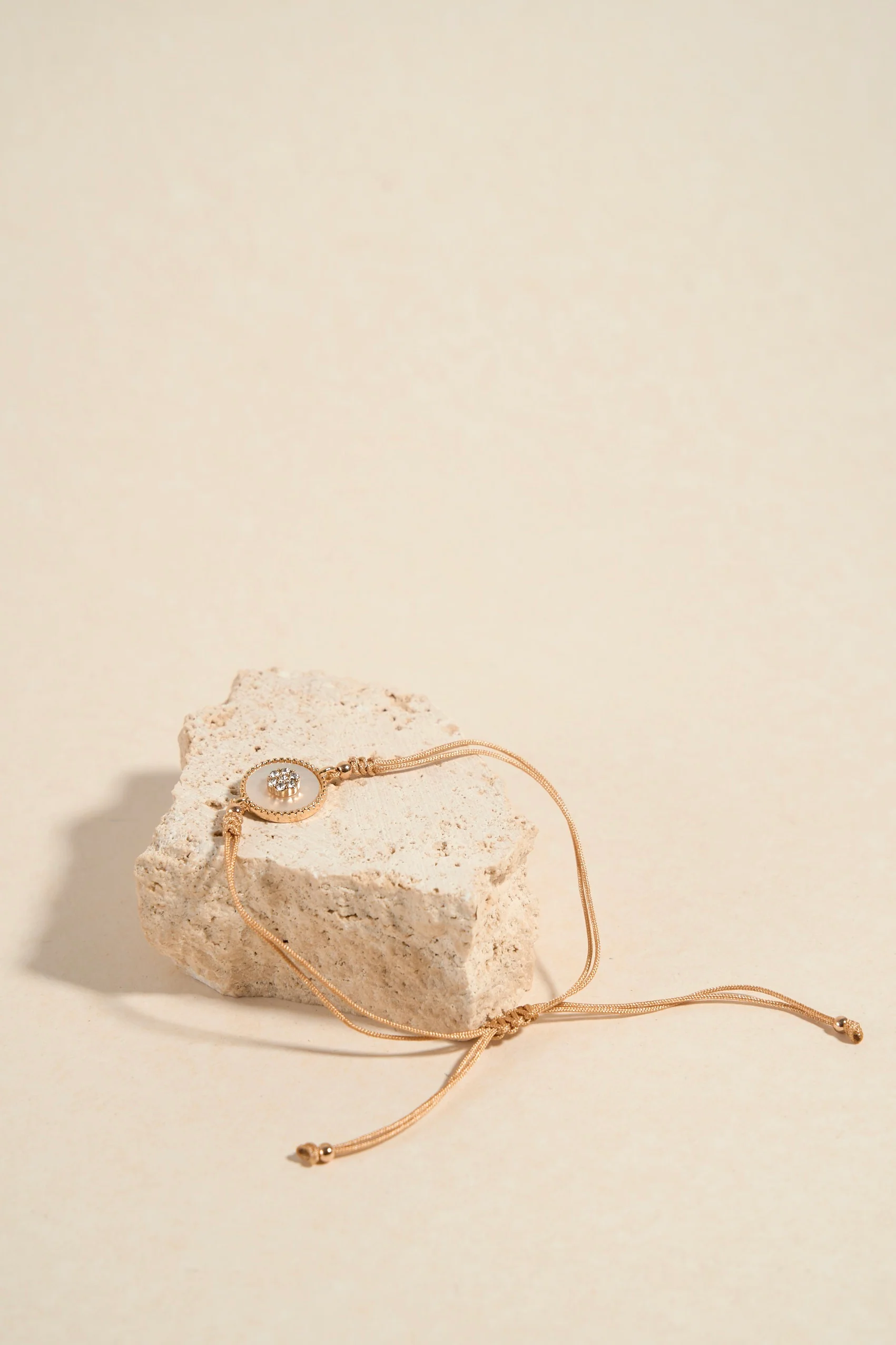Round Pearl EOL Diamante Tan String Bracelet - Image 2