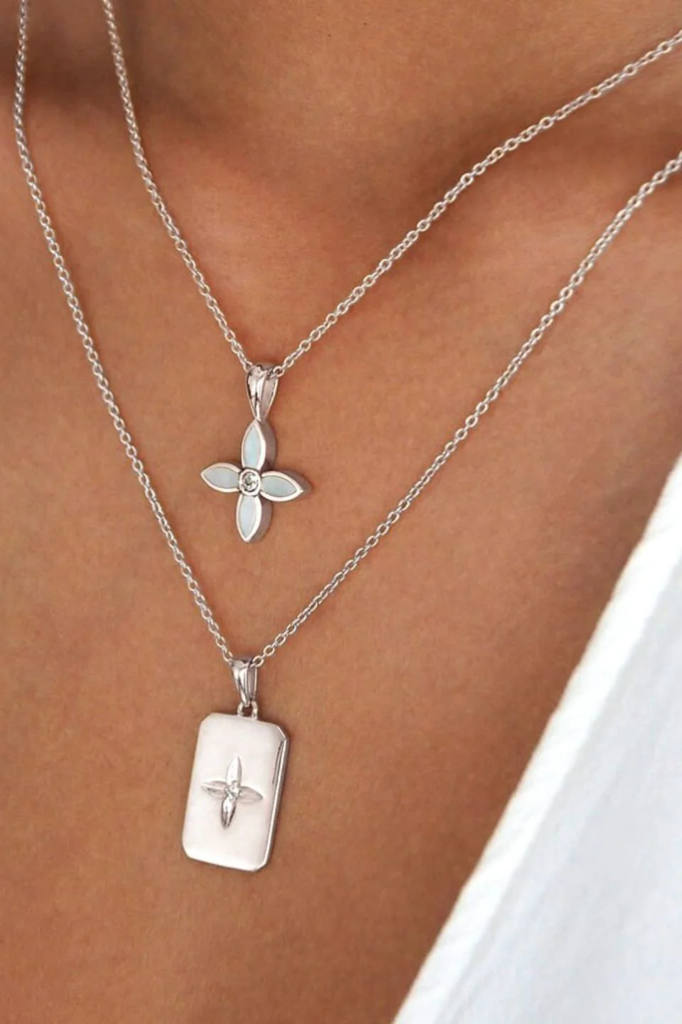 Mother of Pearl Clover Sterling Silver EOL Necklace - Image 2