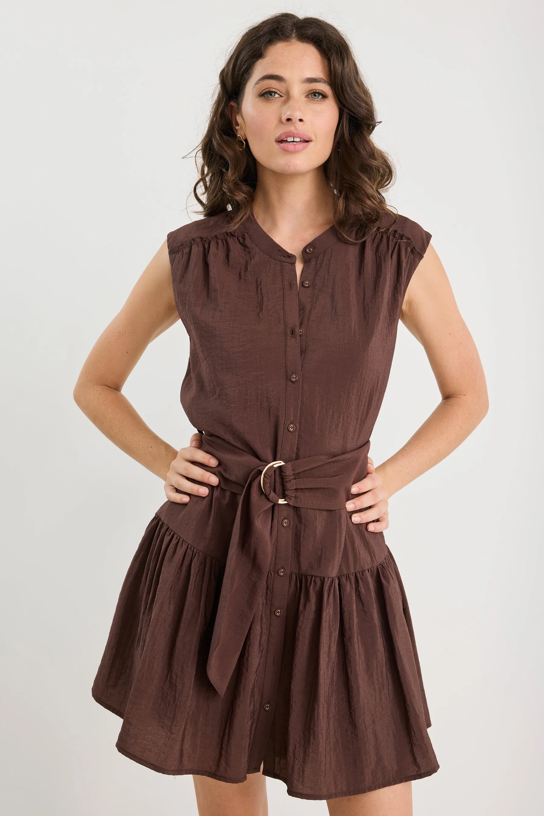 Mumbai Chocolate Sleeveless Tiered Mini Dress