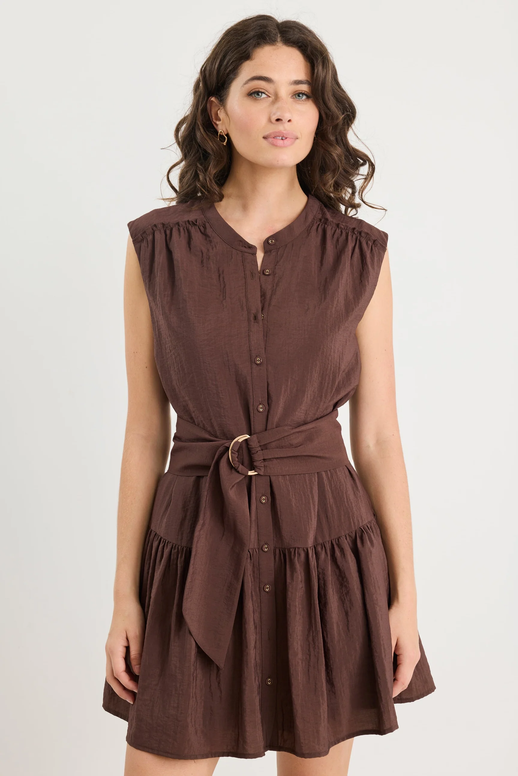 Mumbai Chocolate Sleeveless Tiered Mini Dress - Image 4