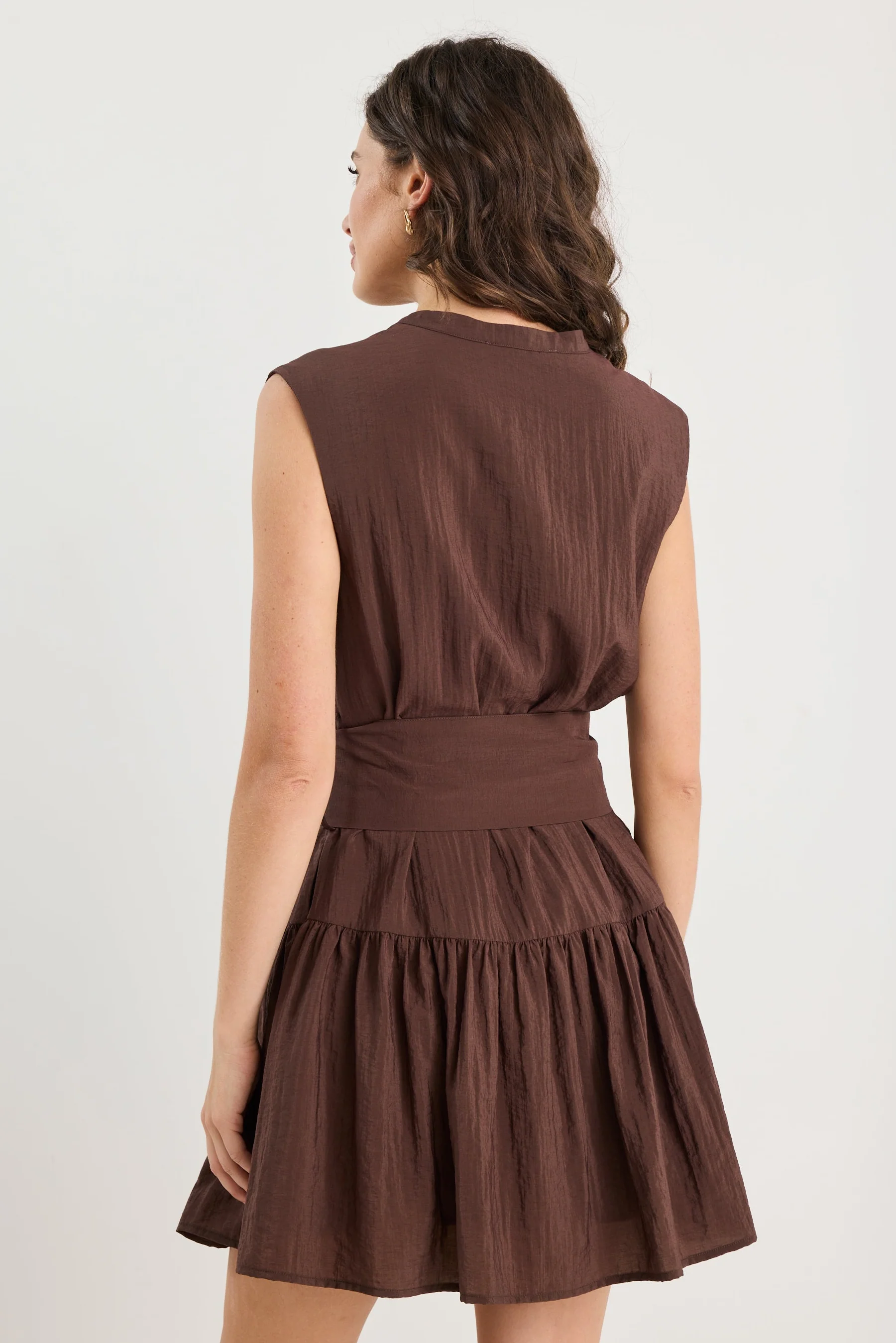 Mumbai Chocolate Sleeveless Tiered Mini Dress - Image 5