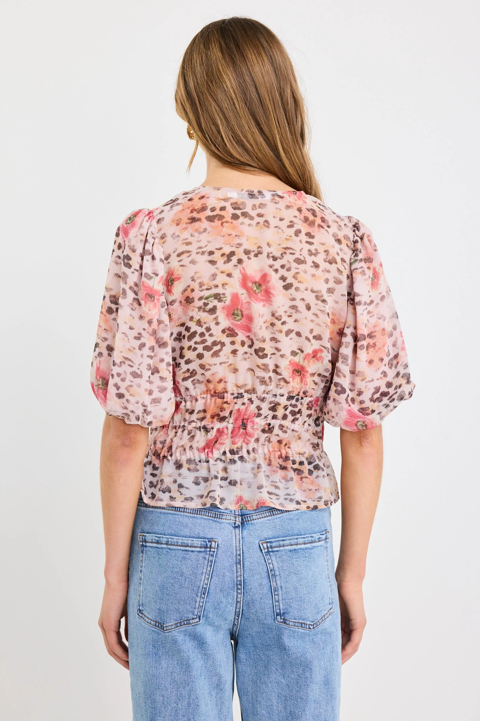 Mystery Floral Animal Bubble Sleeve SS Blouse - Image 4