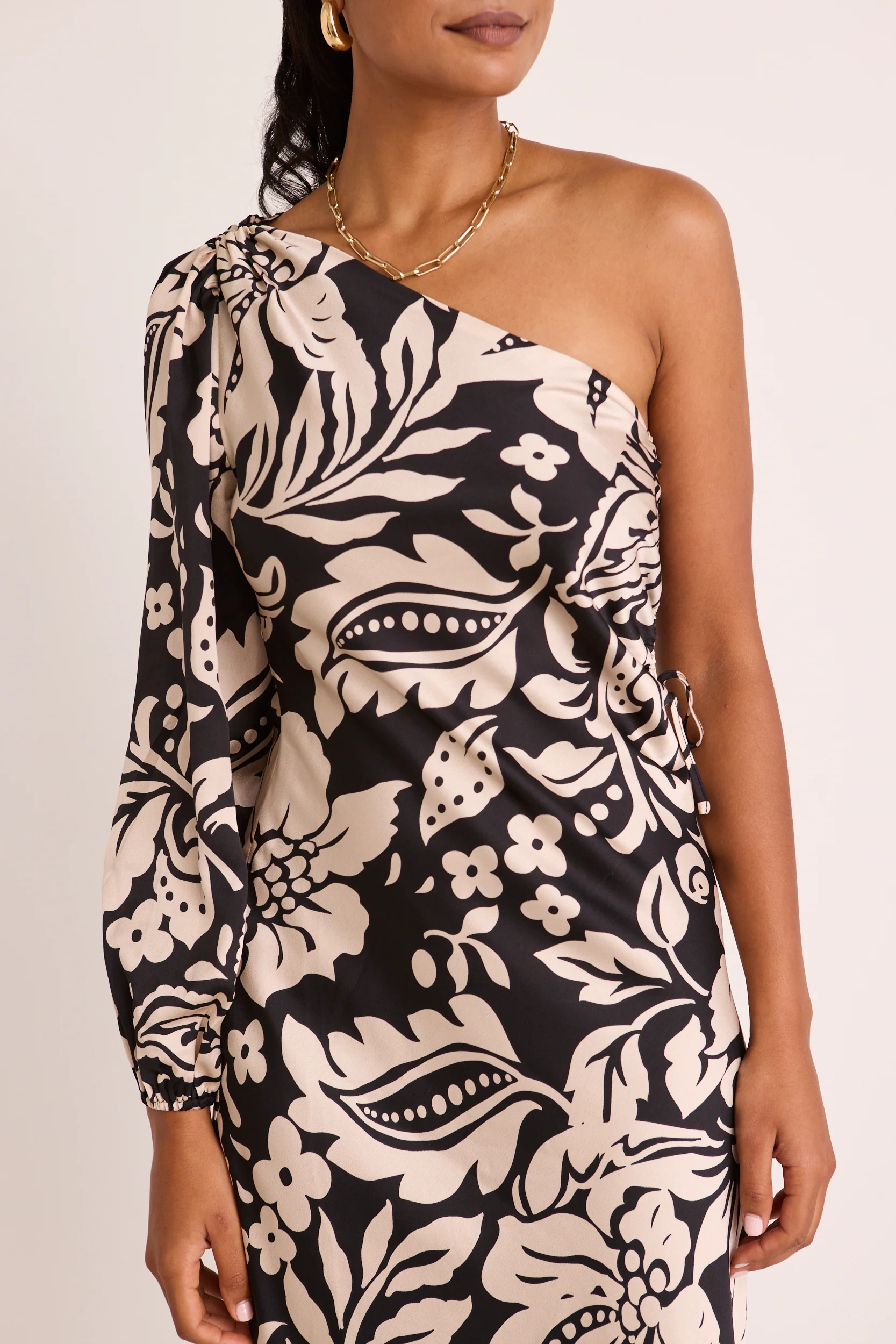 Mythical Black Baroque One Shoulder LS Midi Dress - Image 5