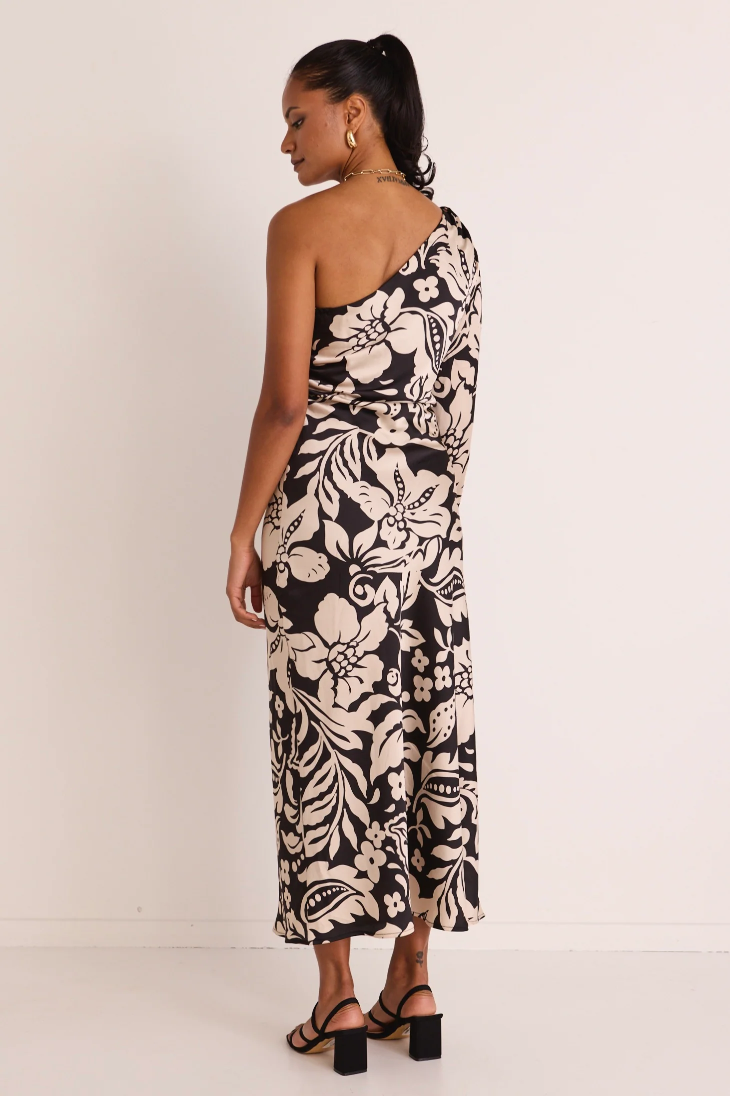Mythical Black Baroque One Shoulder LS Midi Dress - Image 6