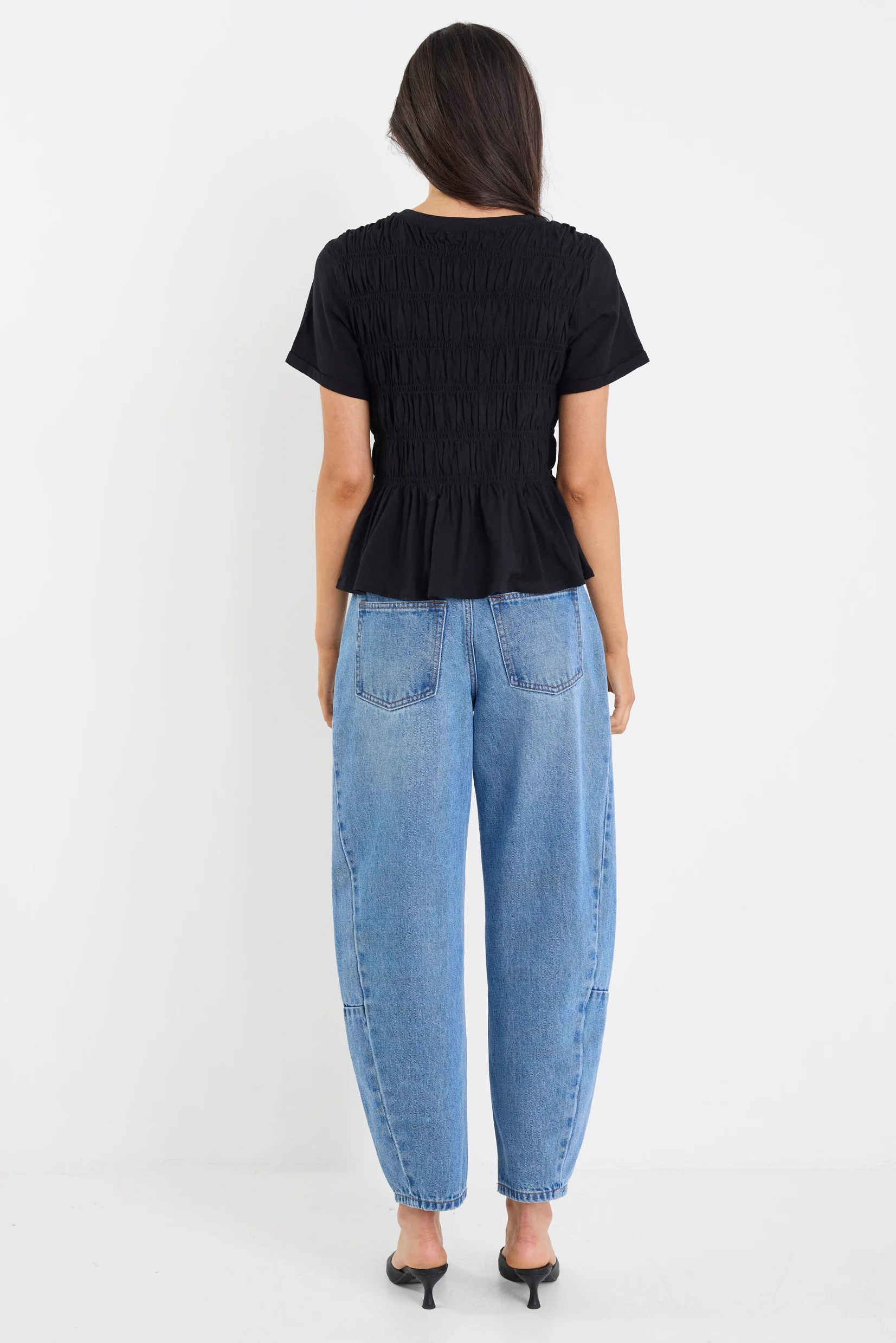 Neat Black Slub Shirred Detail SS Tee - Image 4
