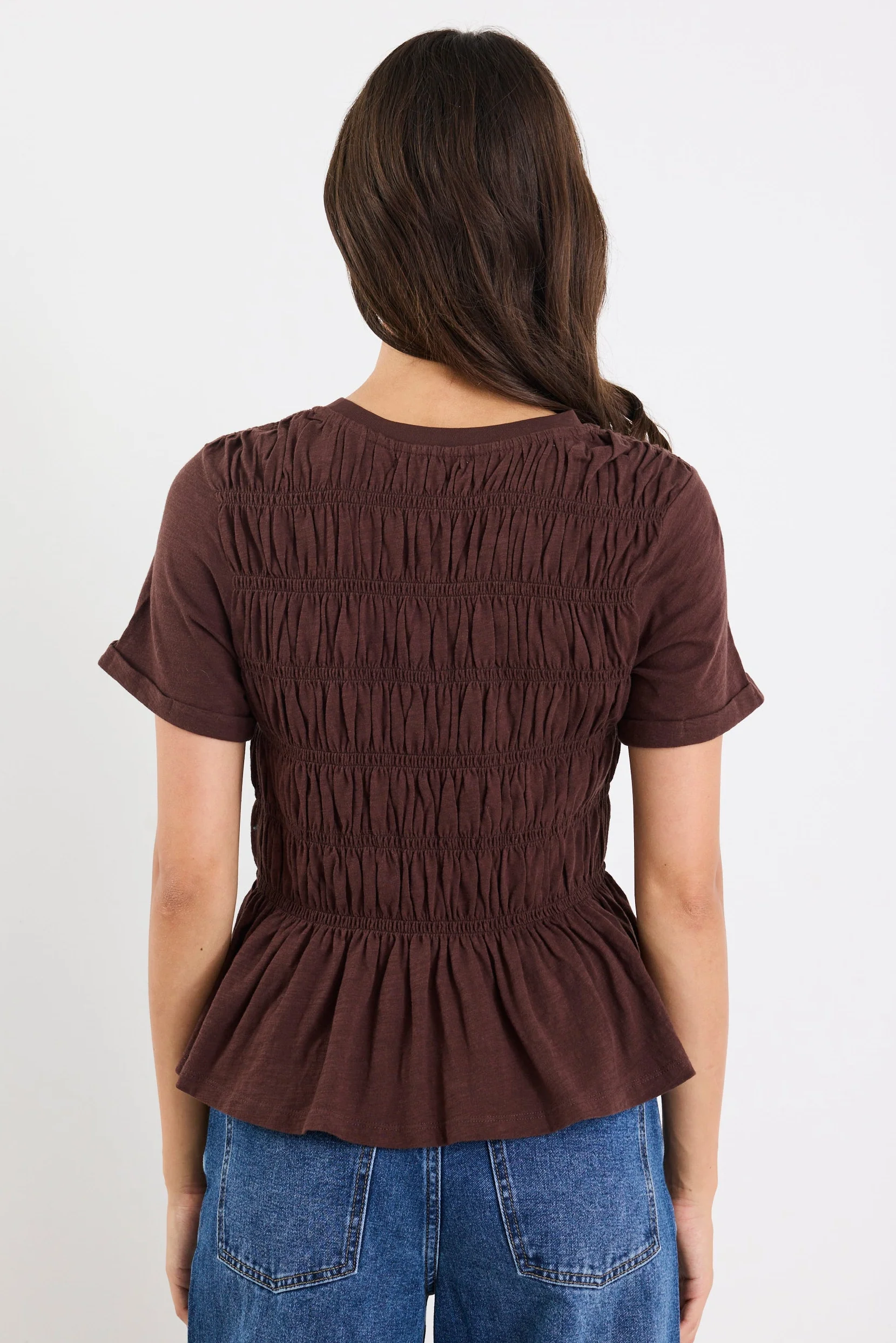Neat Chocolate Slub Shirred Detail SS Tee - Image 5
