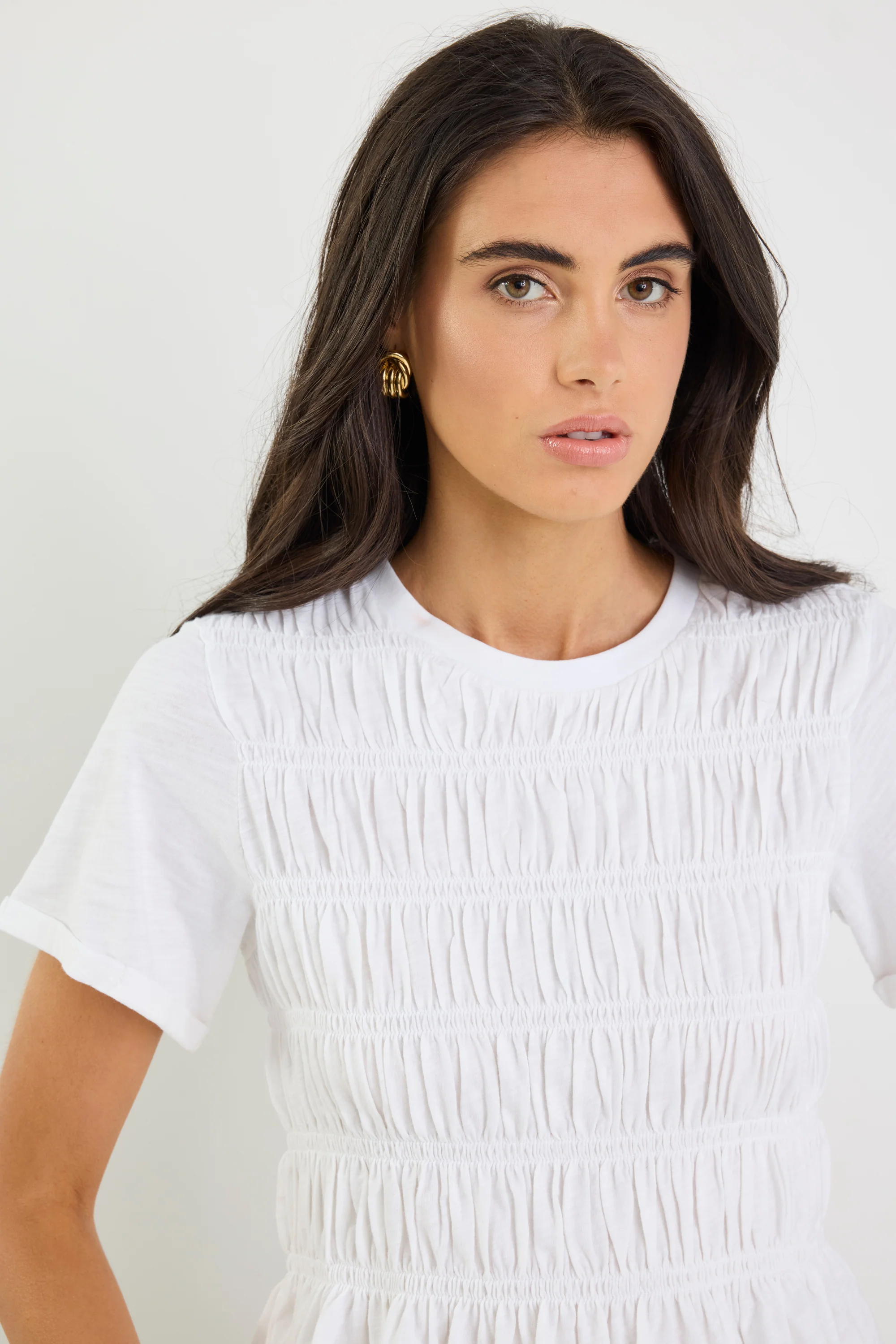 Neat White Slub Shirred Detail SS Tee - Image 4