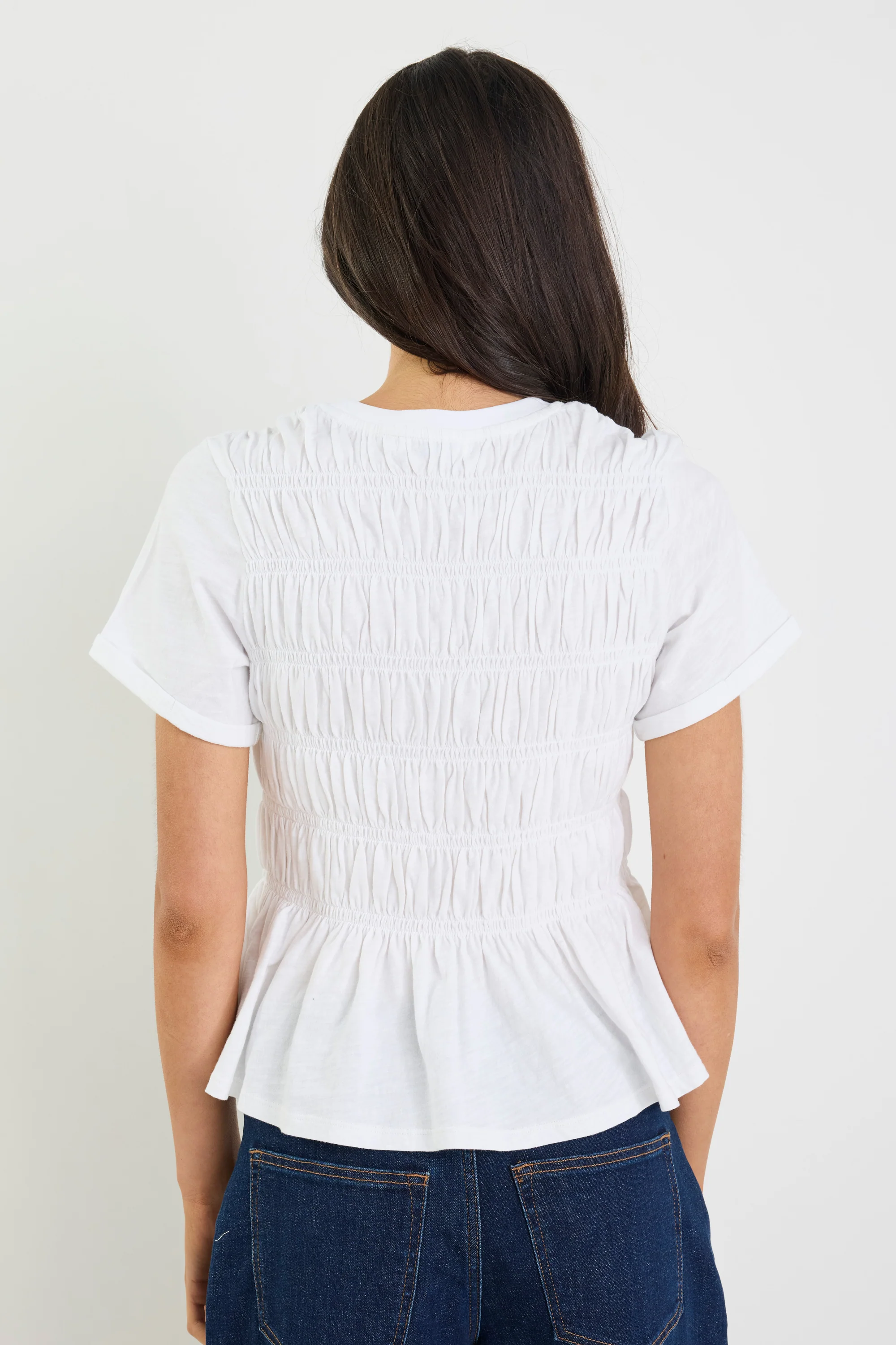 Neat White Slub Shirred Detail SS Tee - Image 5