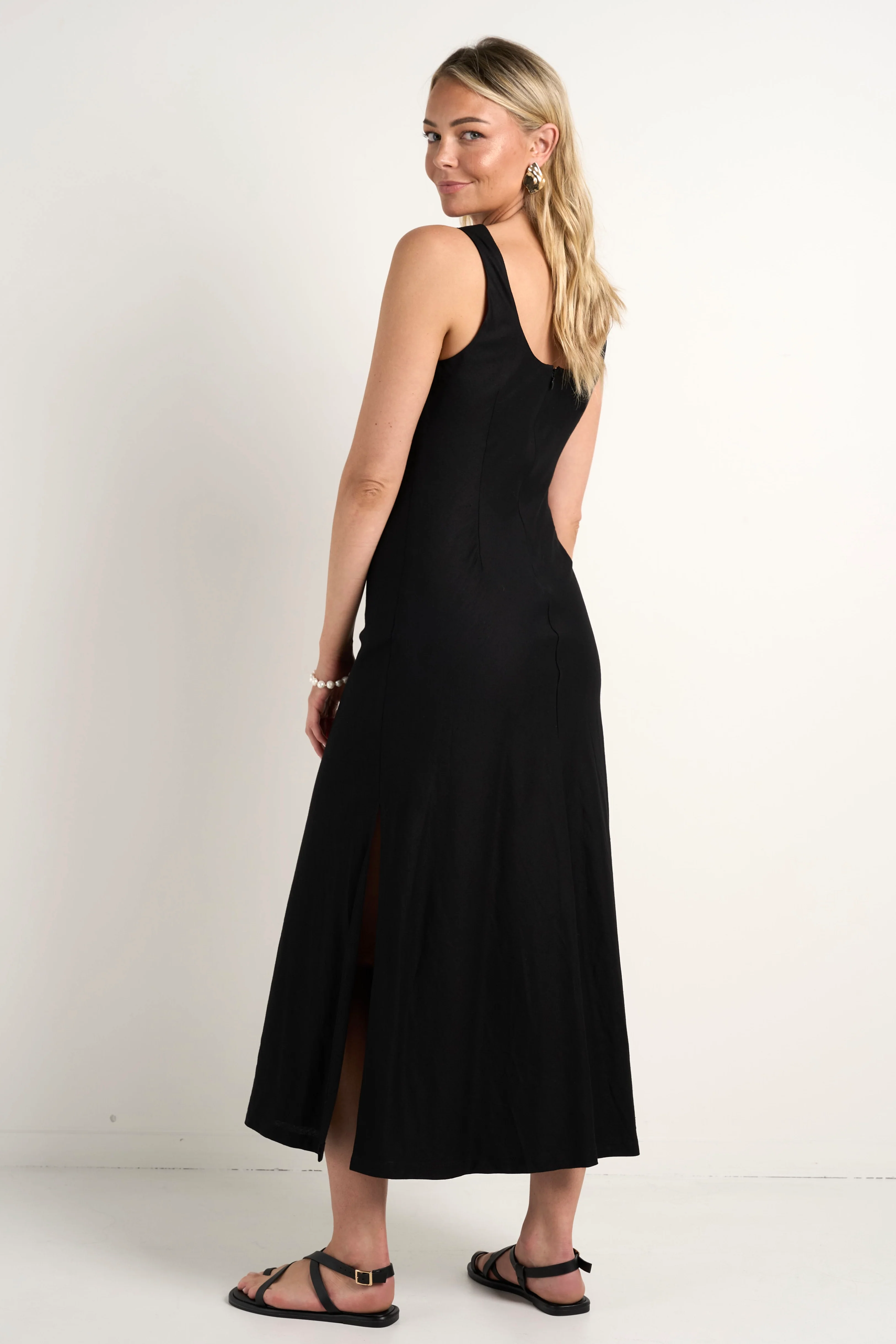 Nerve Black Sleeveless Scoop Neck Bias Maxi Dress - Image 5