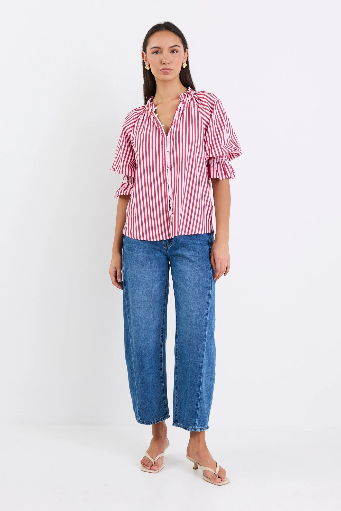 Noetic Red Stripe Short Sleeve Blouse - Image 3