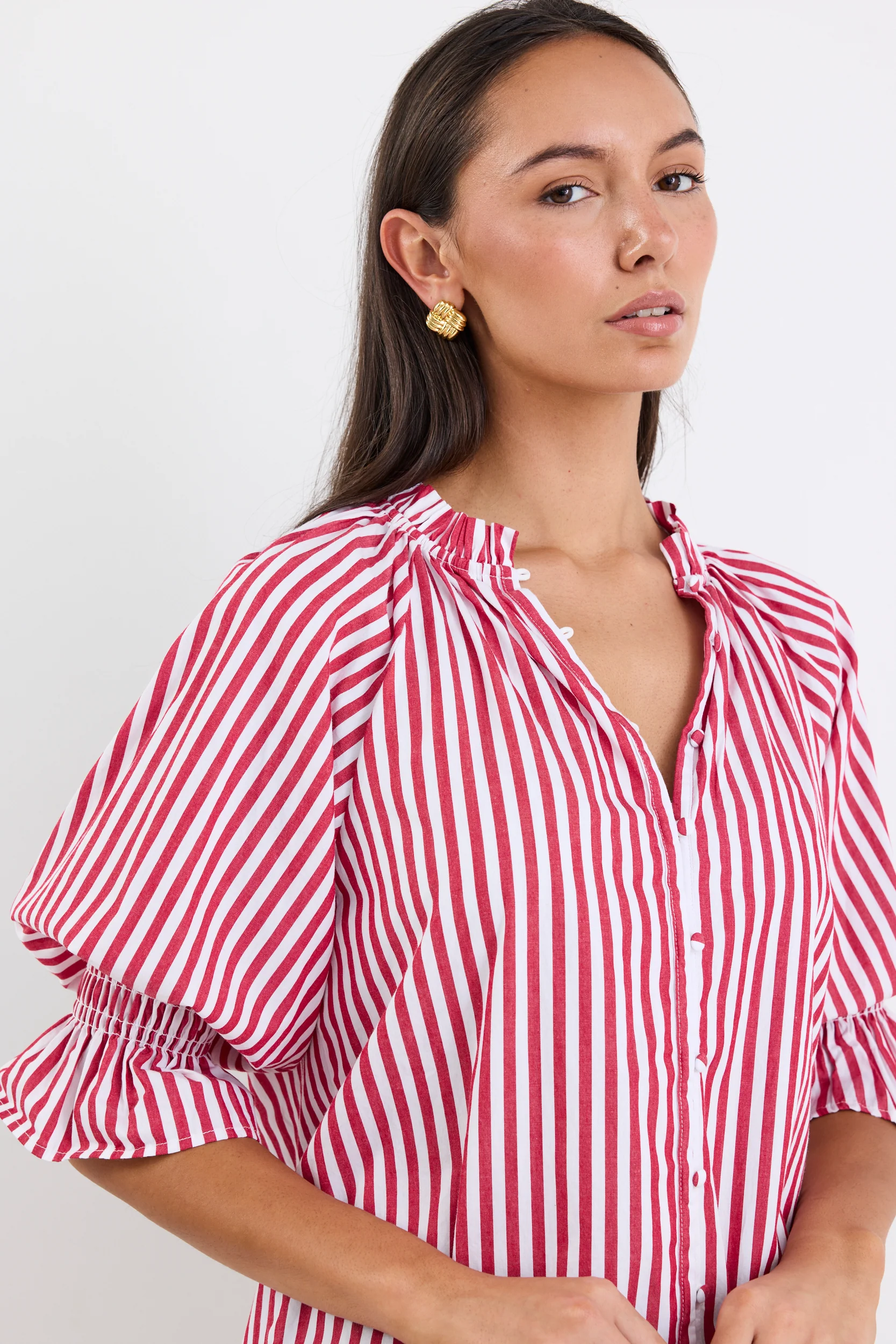 Noetic Red Stripe Short Sleeve Blouse - Image 4