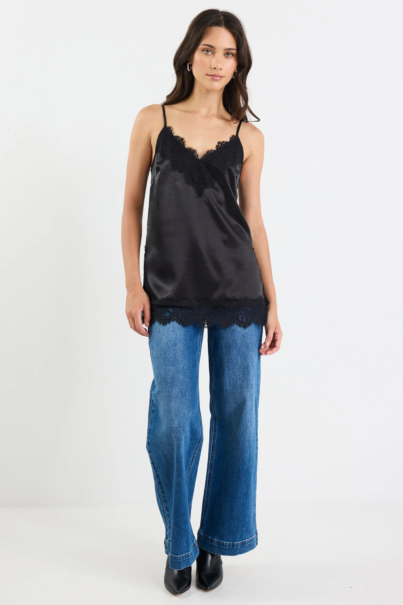 Noir Black Satin Lace Trim Cami - Image 2