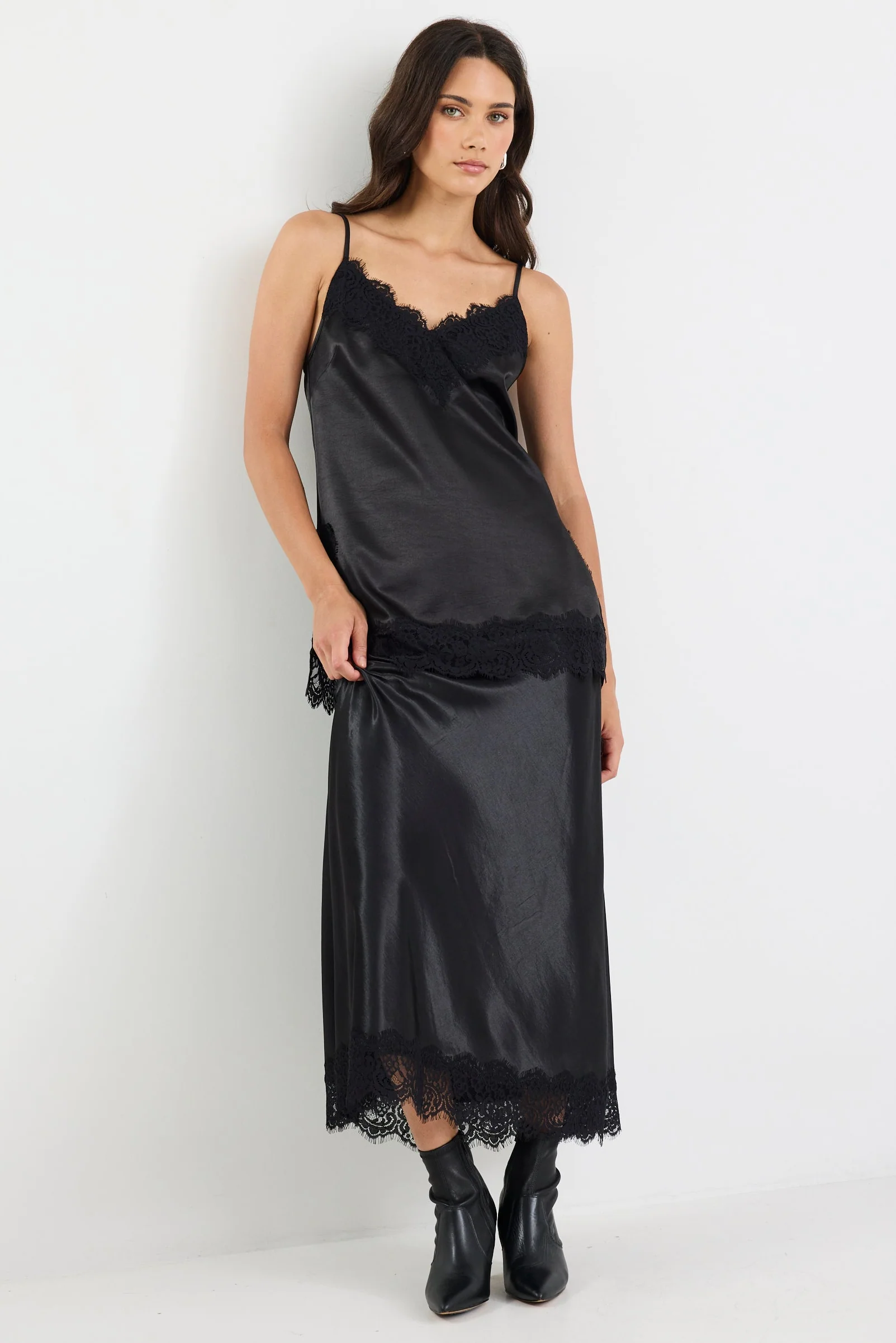 Noir Black Satin Lace Trim Cami - Image 3