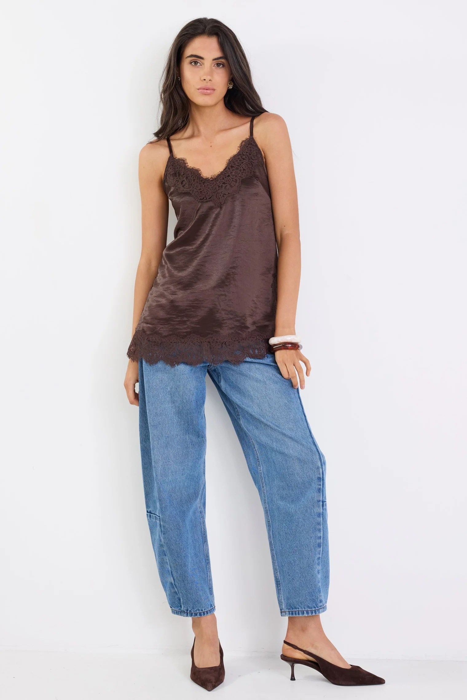 Noir Chocolate Satin Lace Trim Cami - Image 4