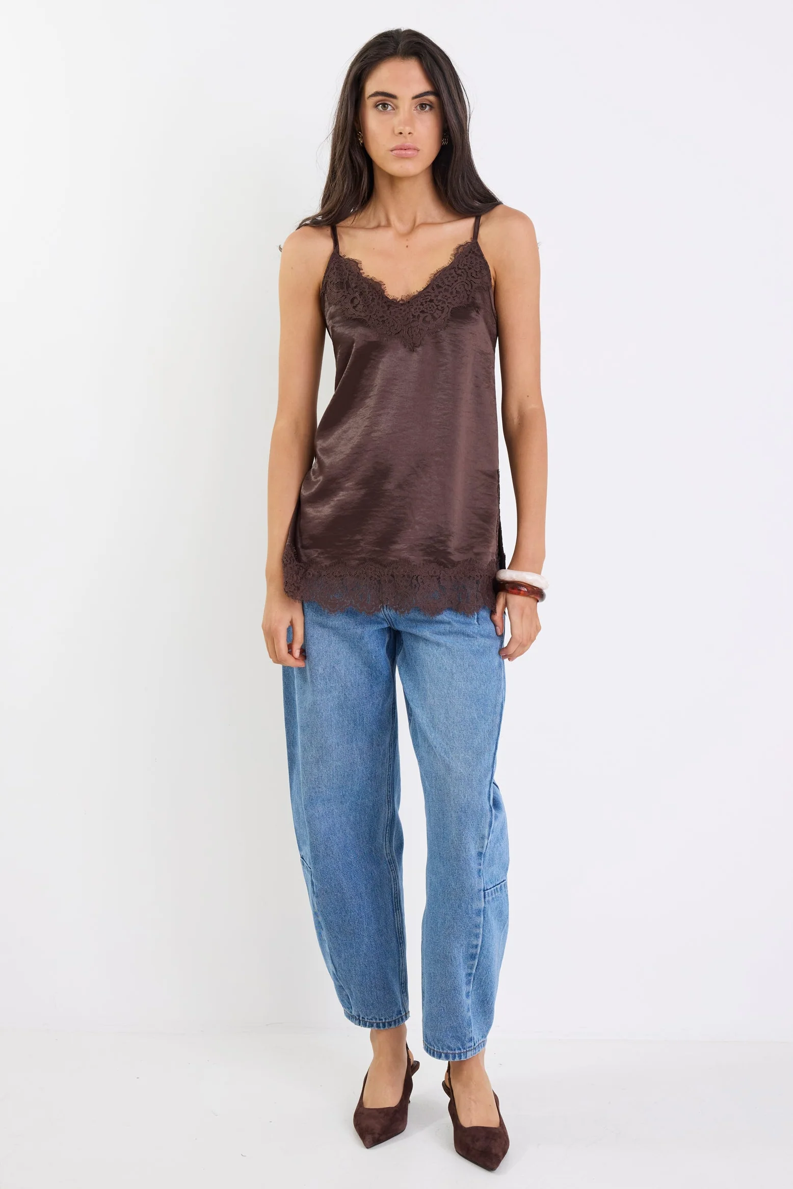 Noir Chocolate Satin Lace Trim Cami - Image 6
